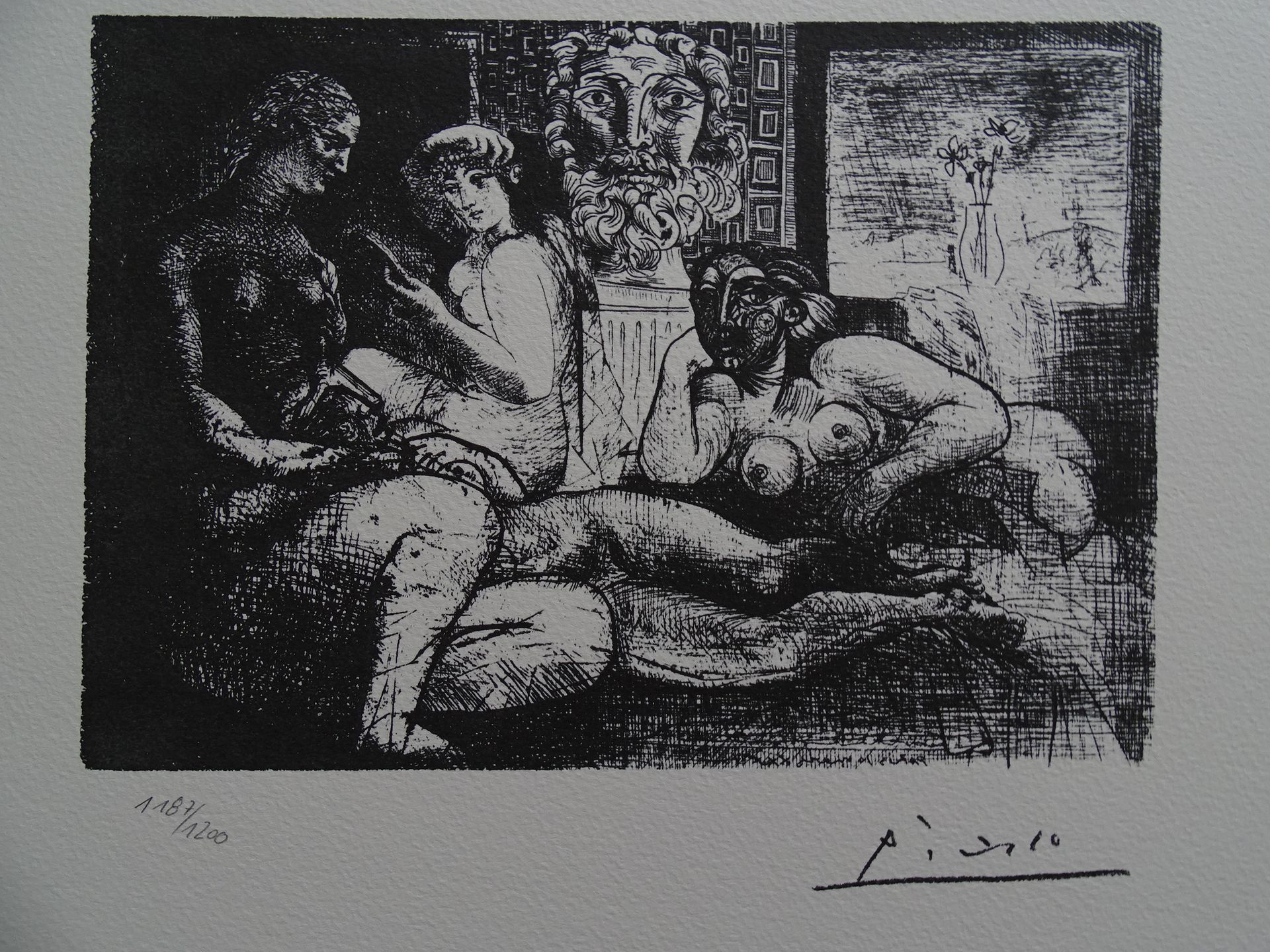 Null Picasso, Lithographie, 50x40cm mit schwarzem Hintergrund