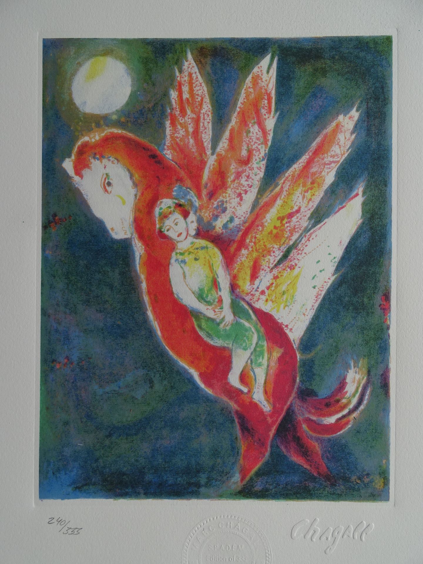 Null Marc Chagall, litografía, Spadem, numerada, 50x40cm incluyendo el tapete