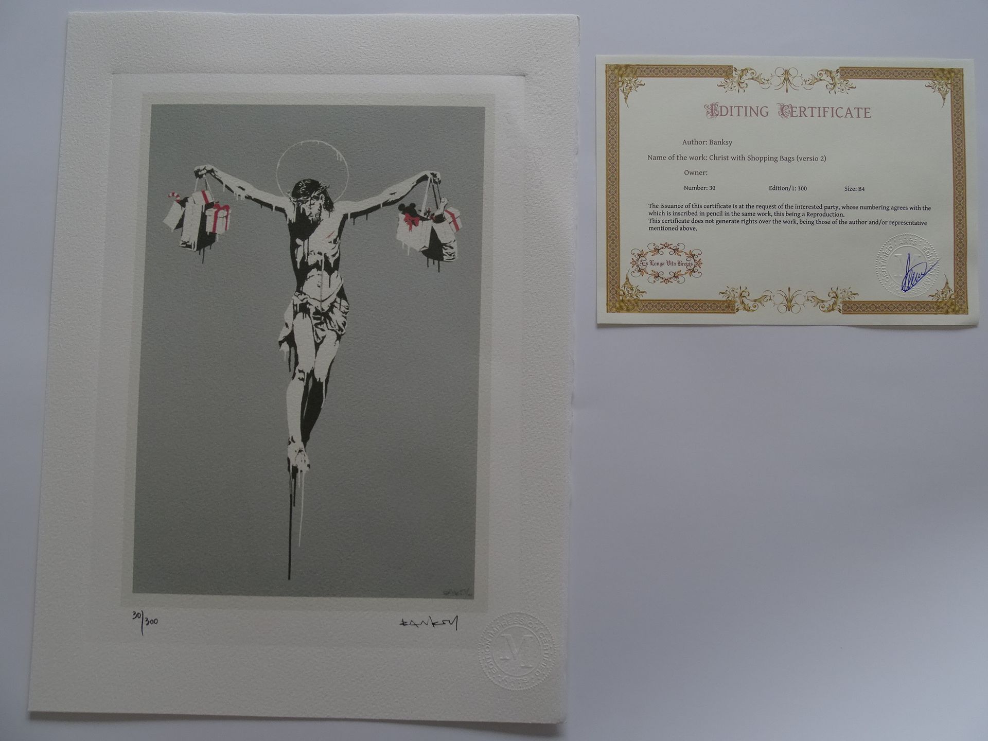 Null Banksy. Limited edition print reproduction, 38X28cm ca, Certificate of Auth&hellip;