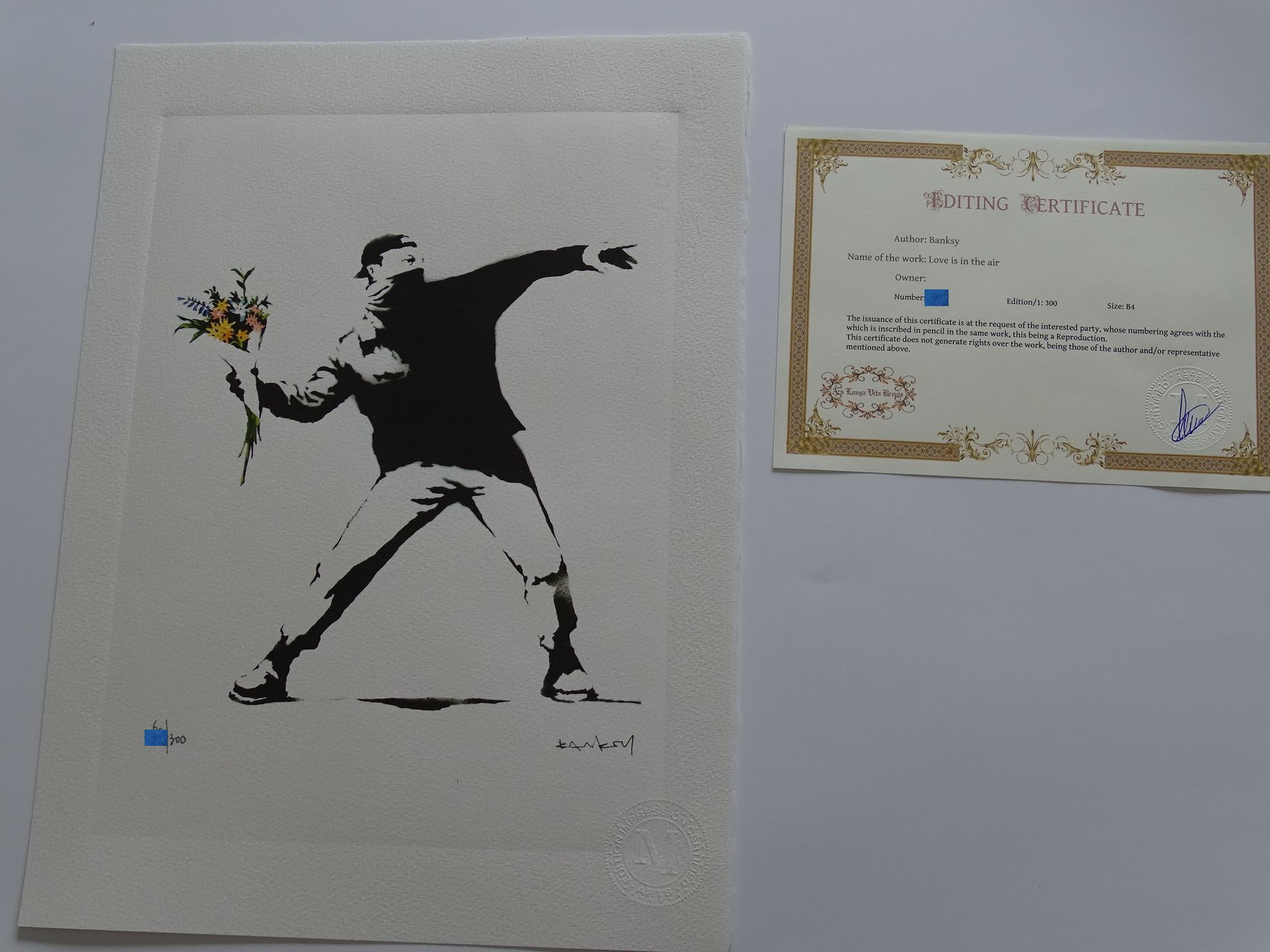 Null Banksy. Reproduction en édition limitée, 38X28cm ca, Certificat d'authentic&hellip;