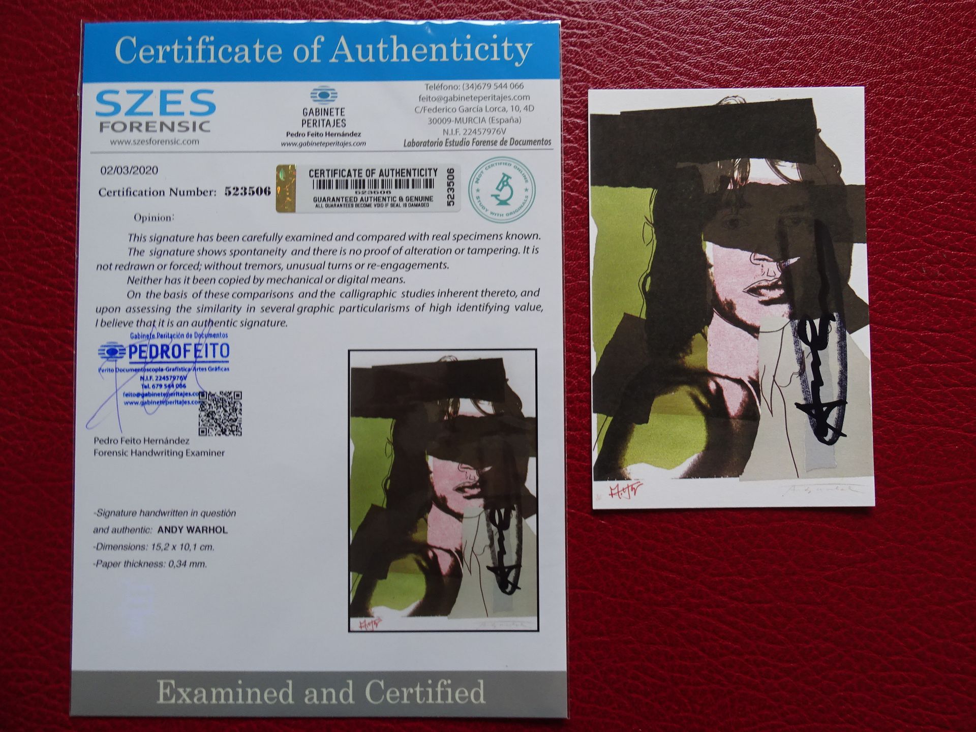 Null Andy Warhol nel 1975 (circa 15 x 10 cm), certificato di autenticità incluso