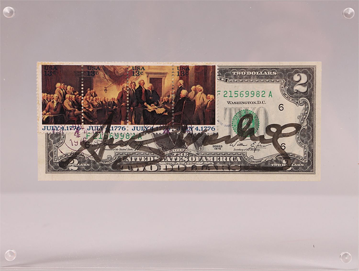 ANDY WARHOL. Two dollars note, stamped. Billet de deux dollars, timbré. Billet d&hellip;