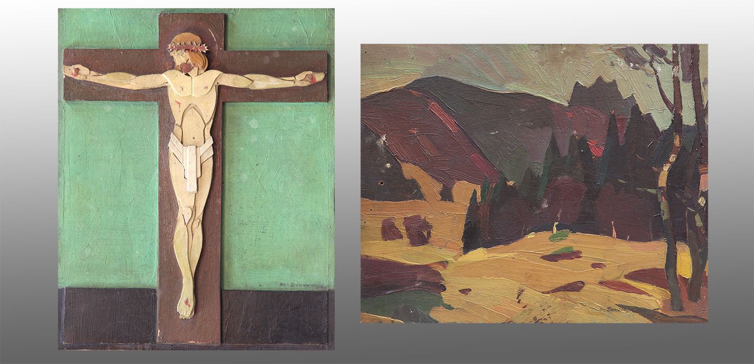 Joseph BONVOISIN. «Christ en croix» Bas relief en bois, 33 x 26. Signé en bas à &hellip;