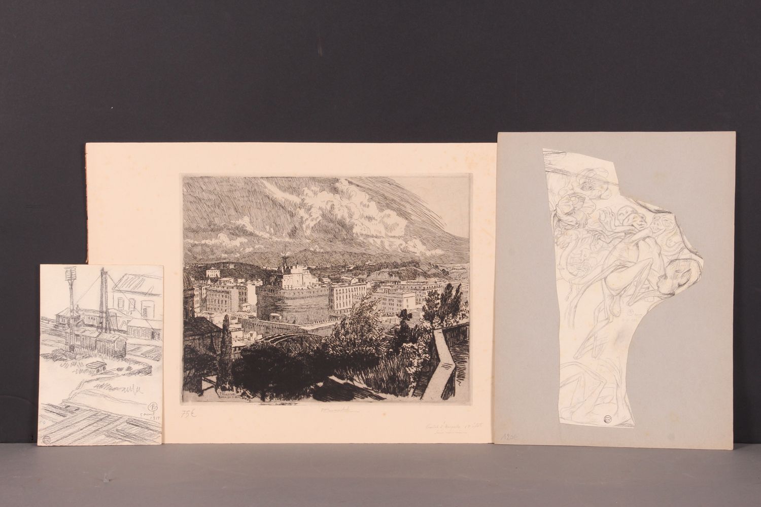 François MARÉCHAL. «Castel Sant’ Angelo. 1902» Ens. 3 p. Eau-forte, 23,5 x 30. 1&hellip;