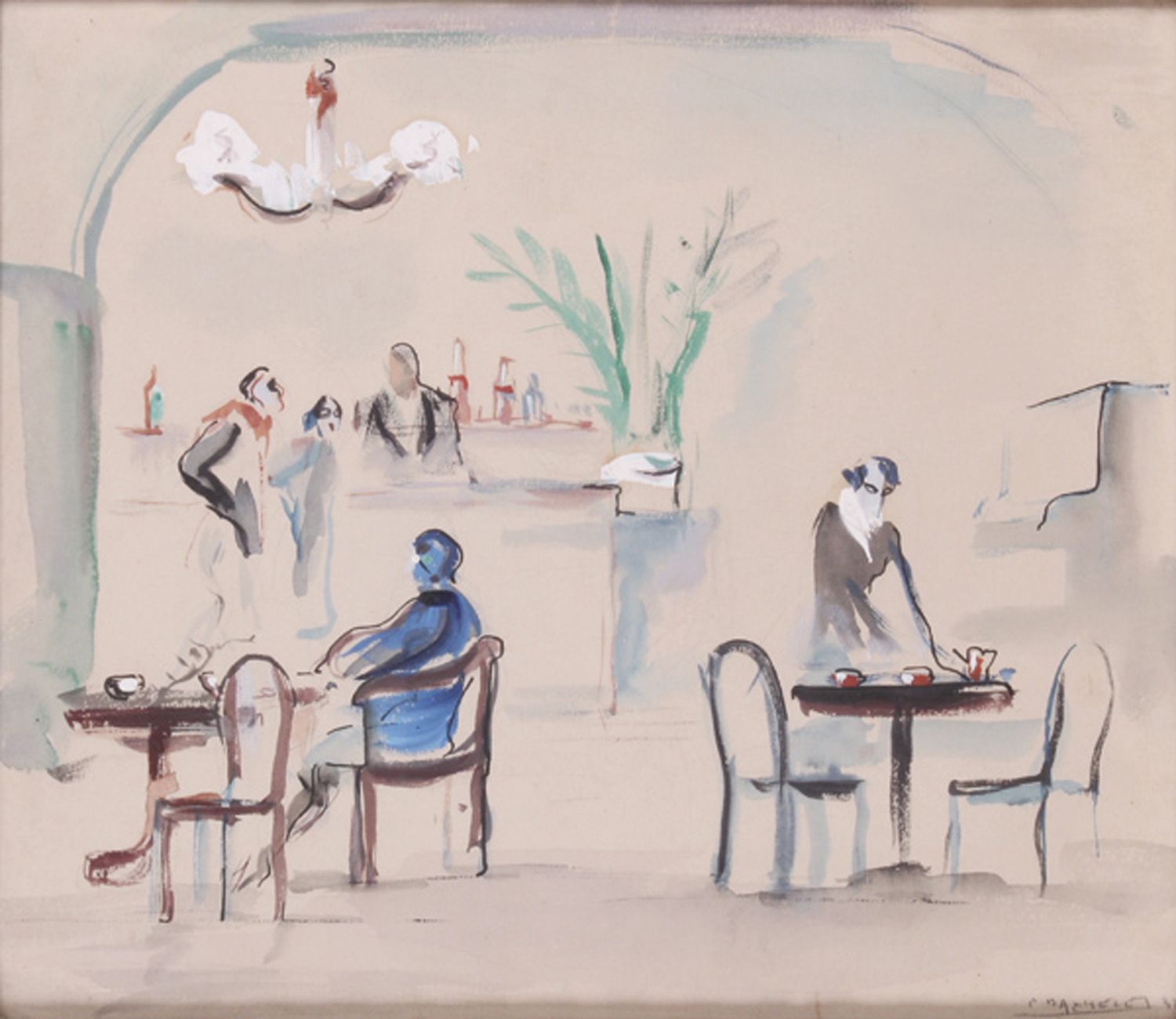 Paul DAXHELET. "Scène dans un café. 1932" Tecnica mista (acquerello e gouache) s&hellip;