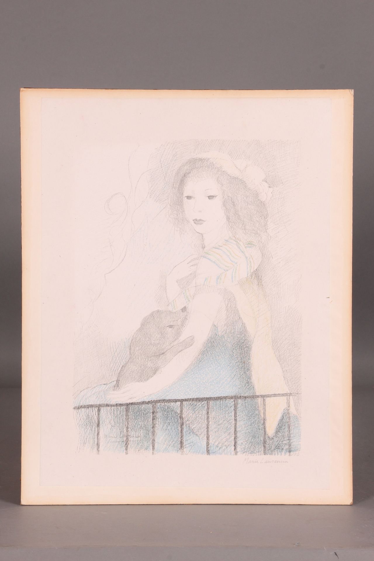 Marie LAURENCIN. «Femme au chien» Lithographie couleur marouflée sur panneau, 34&hellip;