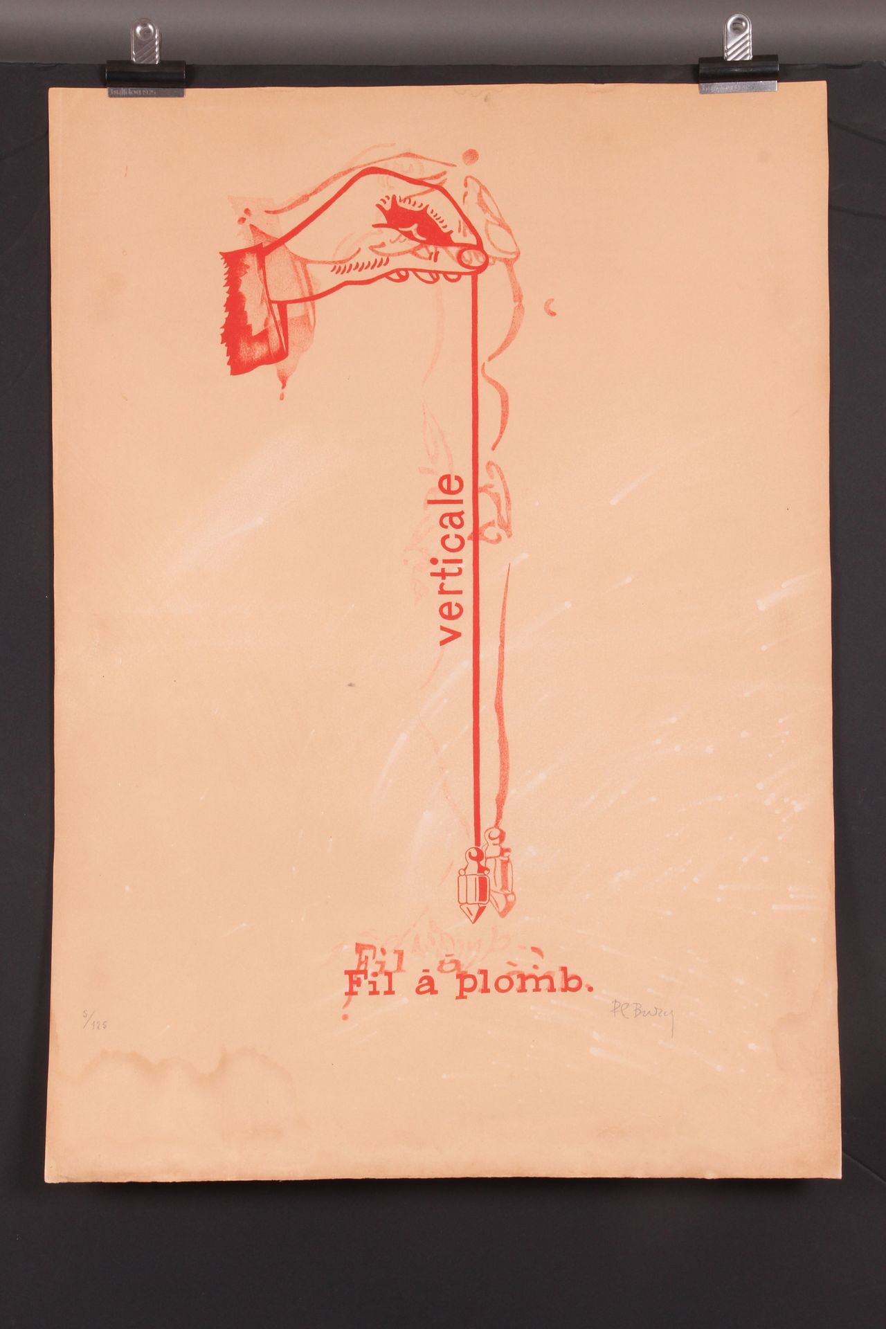 Pol BURY. "铅锤 "彩色石版画，55 x 50。下方有铅笔签名和对齐（5/125）。日晒纸，下缘有湿迹。