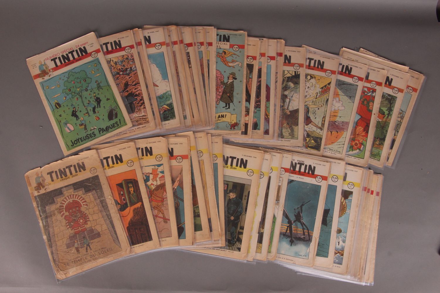 [TINTIN]. "Le Journal de Tintin 1946-1972" 一套 668 卷。周刊，29.5 x 21。12 至 18 页，1946 &hellip;