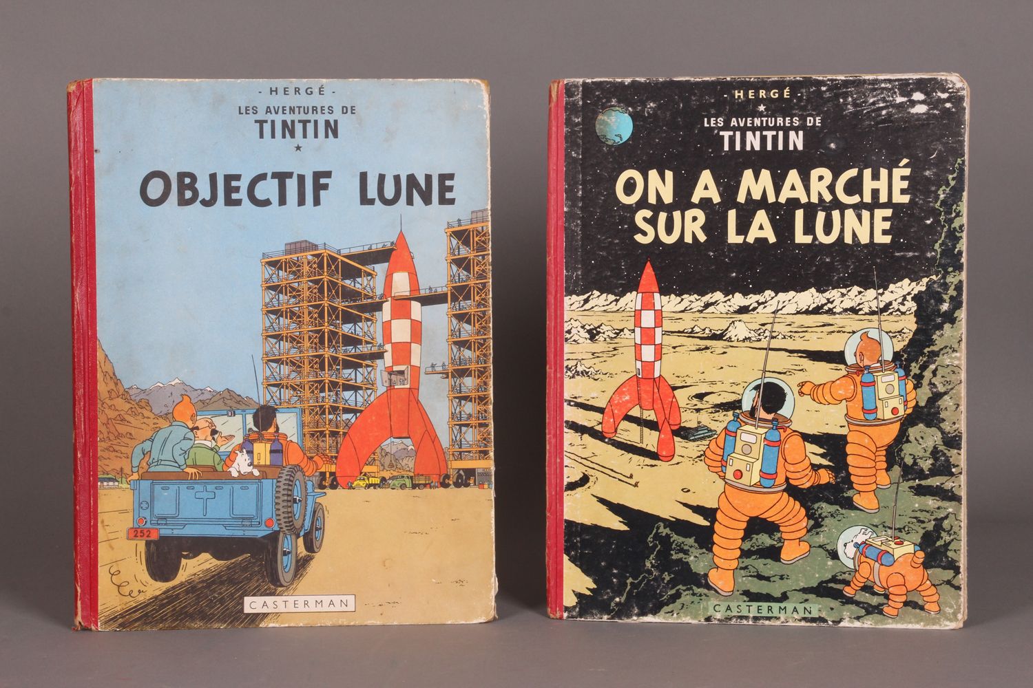 [TINTIN]. HERGÉ. "Objectif Lune" Set. 2 vols. Casterman, 1953. First edition. Re&hellip;