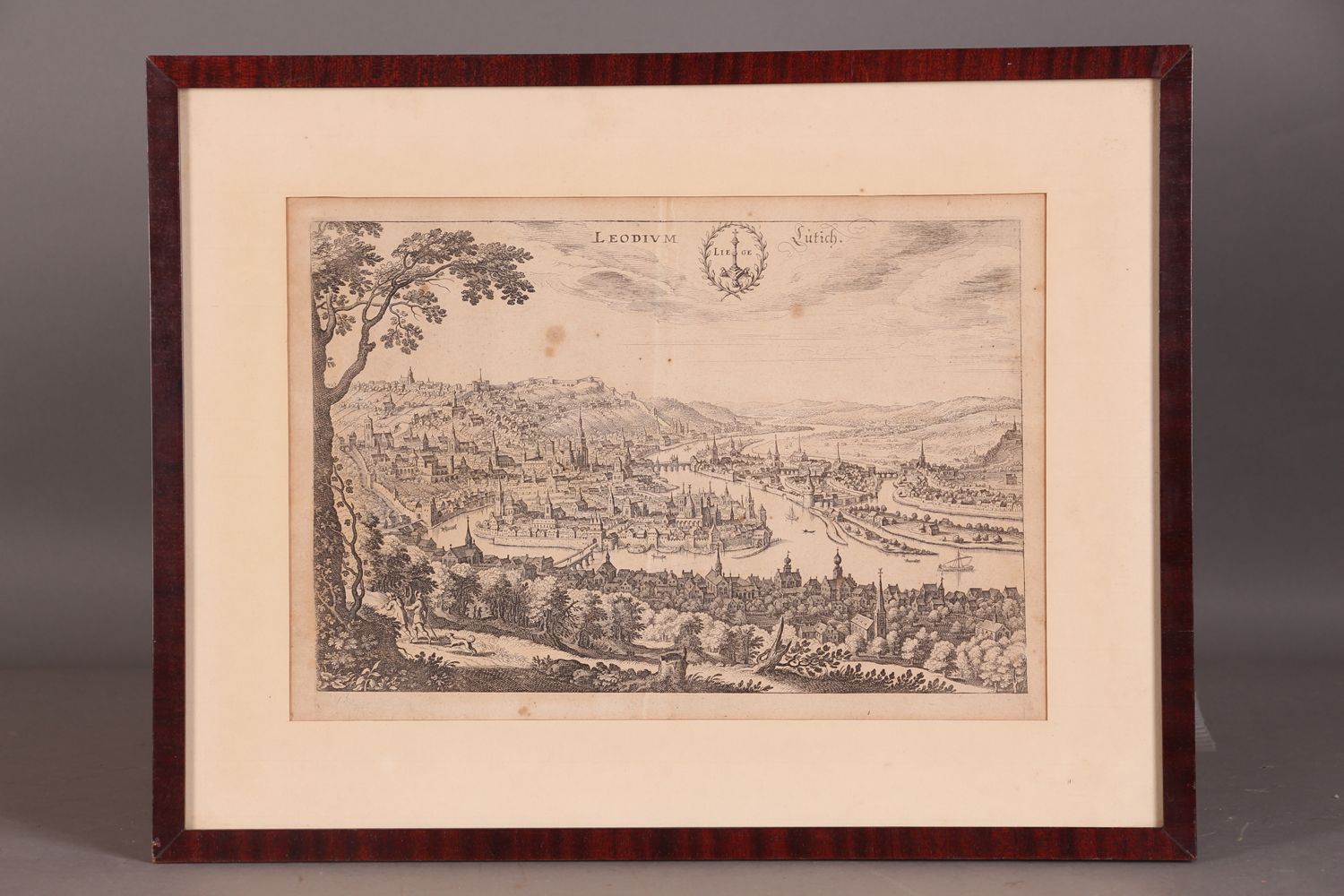 [LIEGE]. Mathieu MERIAN. "Leodium, Liegi, Lütich. 1647" Incisione, 22 x 33,5. Da&hellip;