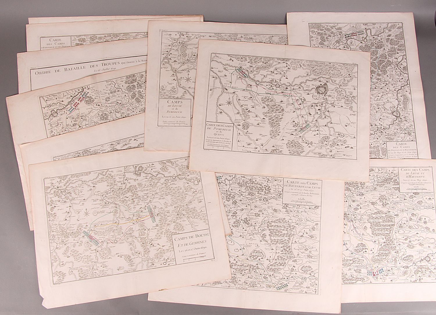 [CARTE]. «Cartes des camps militaires de Flandre en 1690» Ens. 11 p. Le lot comp&hellip;