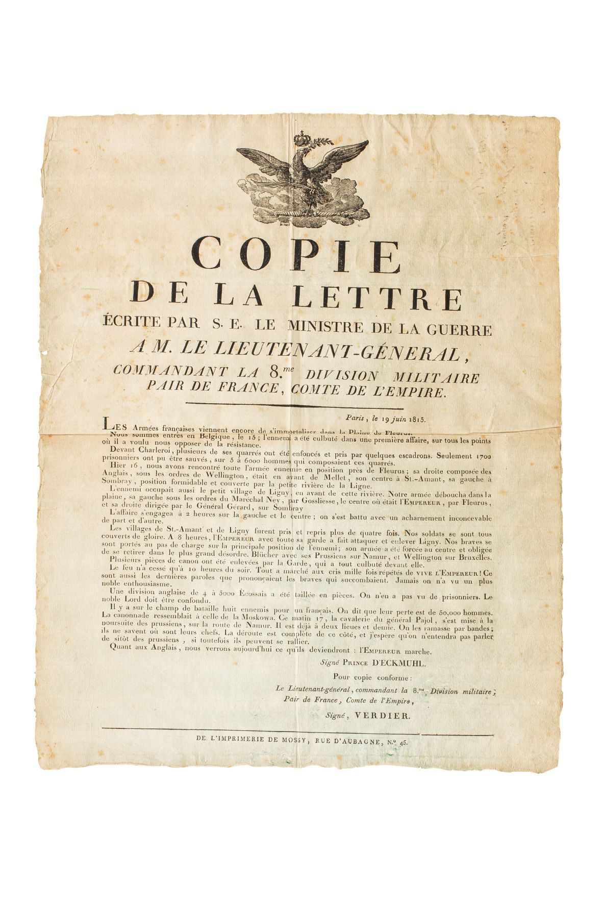 Affiche : "COPIE DE LA LETTRE, écrite par S. E. Le ministre de la guerre, À M. L&hellip;