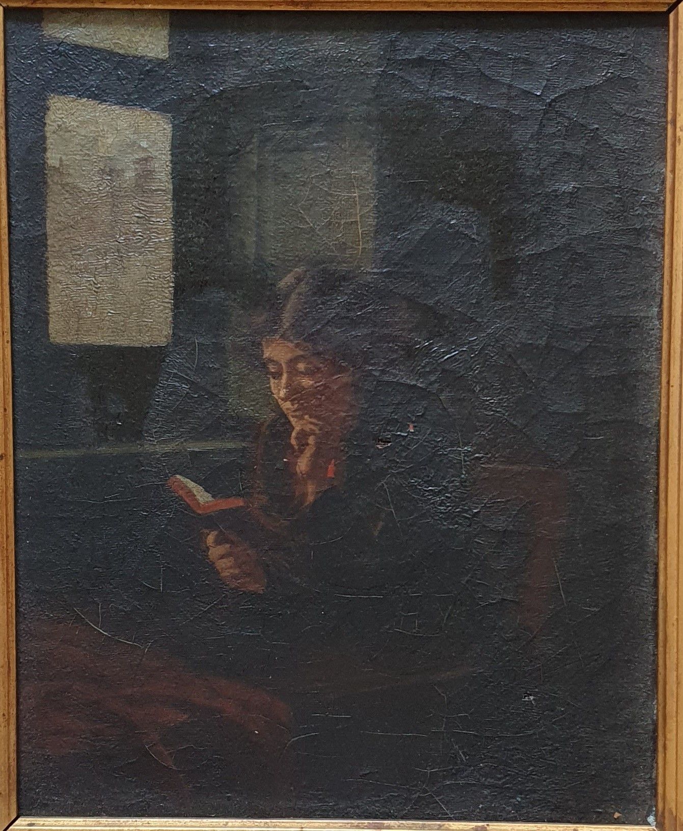 ECOLE FRANCAISE du XIXe siècle 19世纪的法国学校

女性阅读

布面油画

有框，修复，小孔

31 x 24厘米（无框，有框