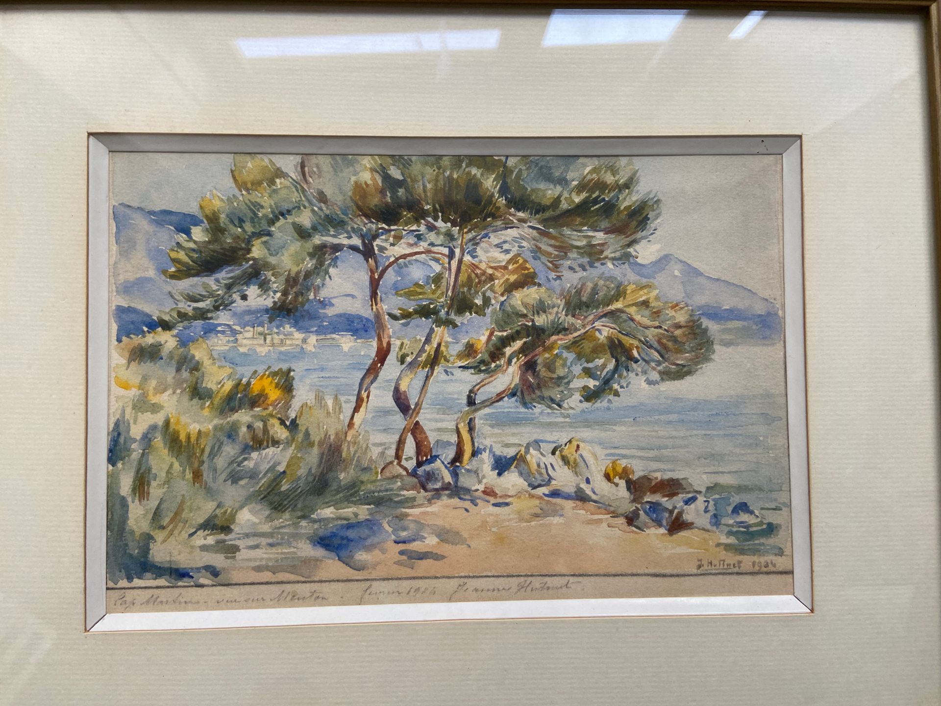 Paysage provençal, Menton 普罗旺斯景观，芒通
位于纸上的水彩画，签名为 "J.胡（？）"，右下角注明日期为1904年
15 x 21厘&hellip;