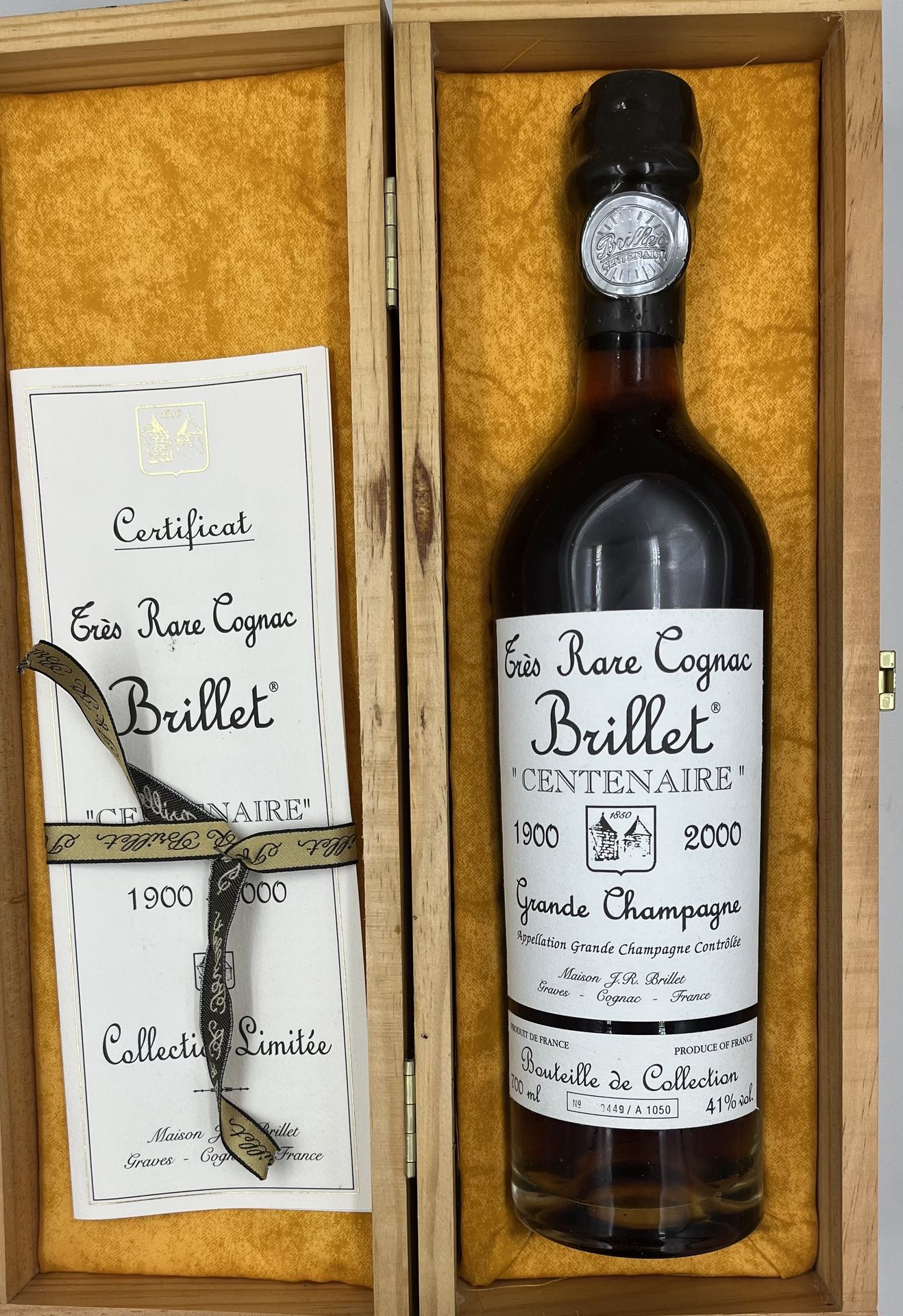 1 blle Grande Champagne Très rare Cognac BRILLET "Centenaire" 1900 - 2000 70 cl &hellip;