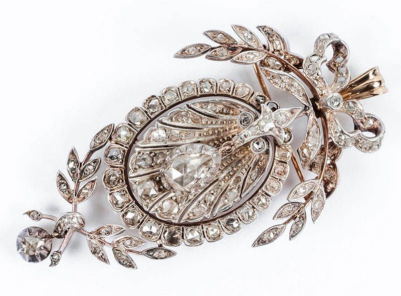 Null Magnifique épingle-pendentif ancienne, en or rose et argent, sertie de diam&hellip;
