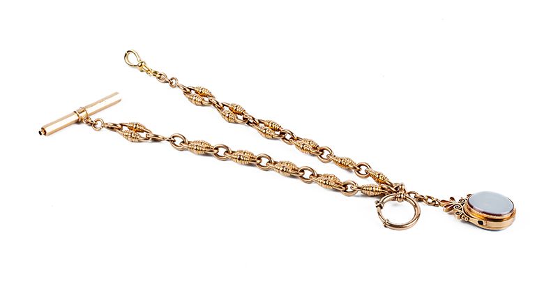 Null Antique fob chain in 18 K rose gold, with solid links, rounded oval, Americ&hellip;