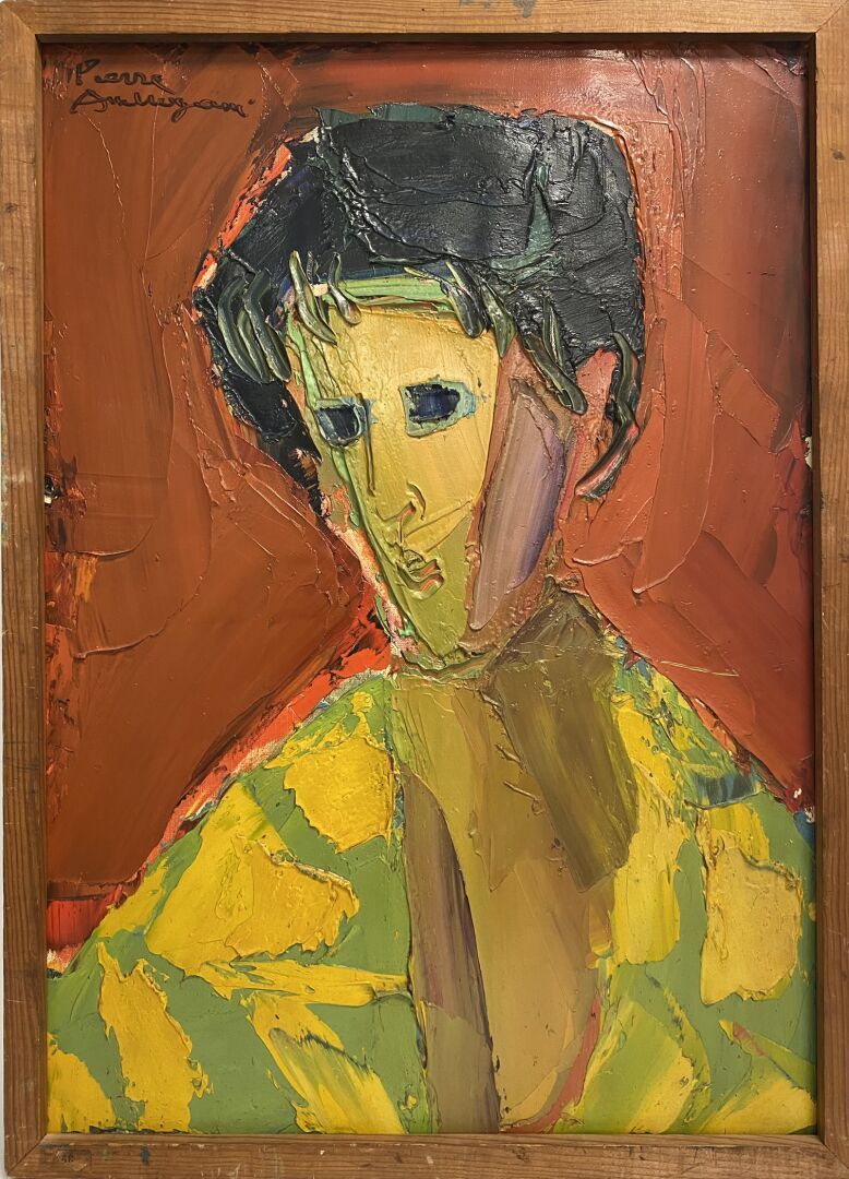 Null 皮埃尔-安布罗吉亚尼(1907-1985)

红色背景上的玛丽斯肖像

布面油画，左上角有签名，背面有日期1956年，注有 "Sociétaire"。&hellip;