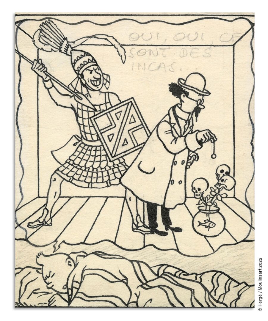 HERGÉ 鹤岗
TINTIN
太阳神庙（T.14），卡斯特曼1949年
1947年5月29日发表于《比利时丁丁报》的原案。纸上印度墨水和石墨
8.8 × 11&hellip;