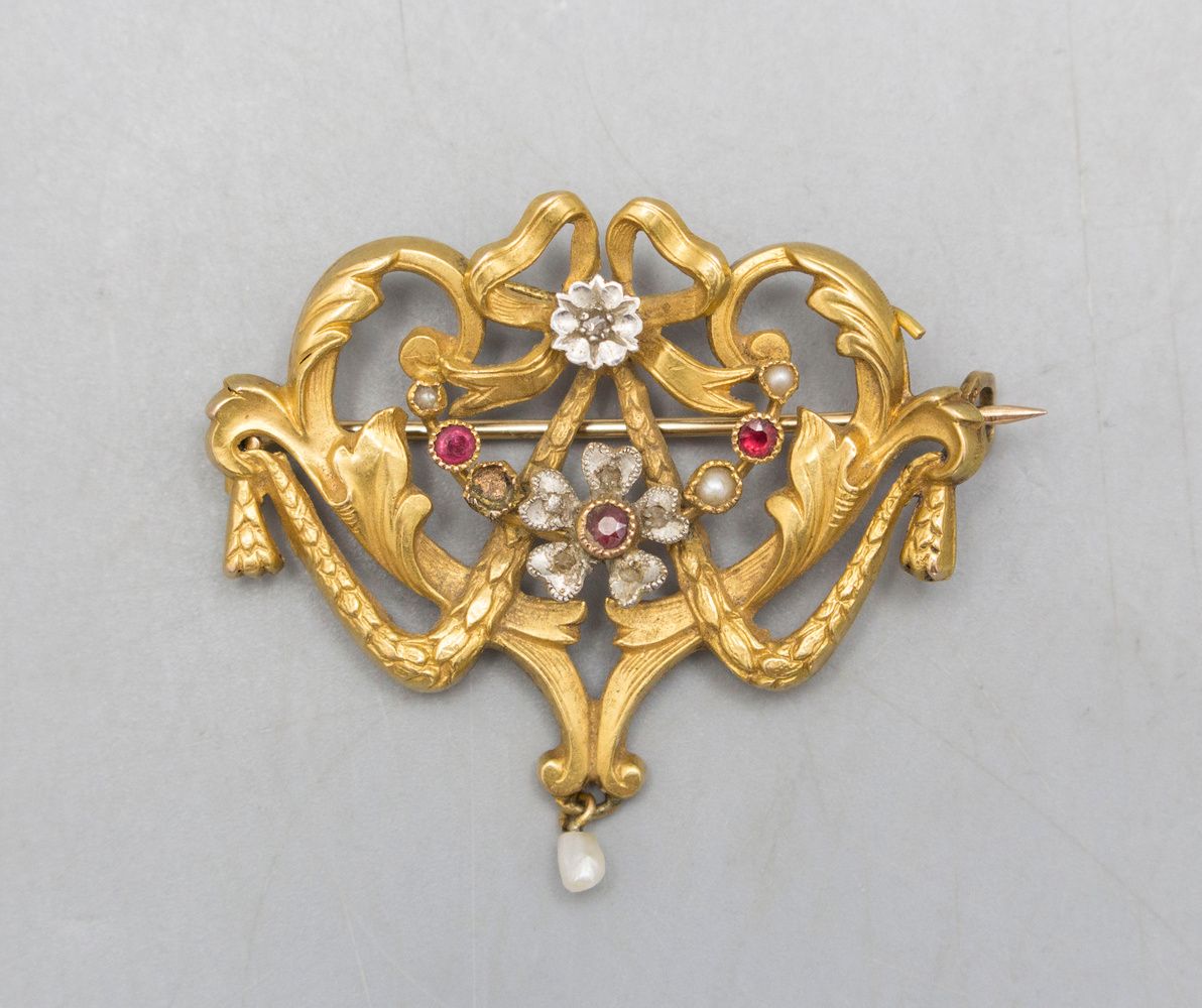 Jugendstil Anhänger/Brosche / An Art Nouveau 18 ct gold pendant/brooch, Frankrei&hellip;