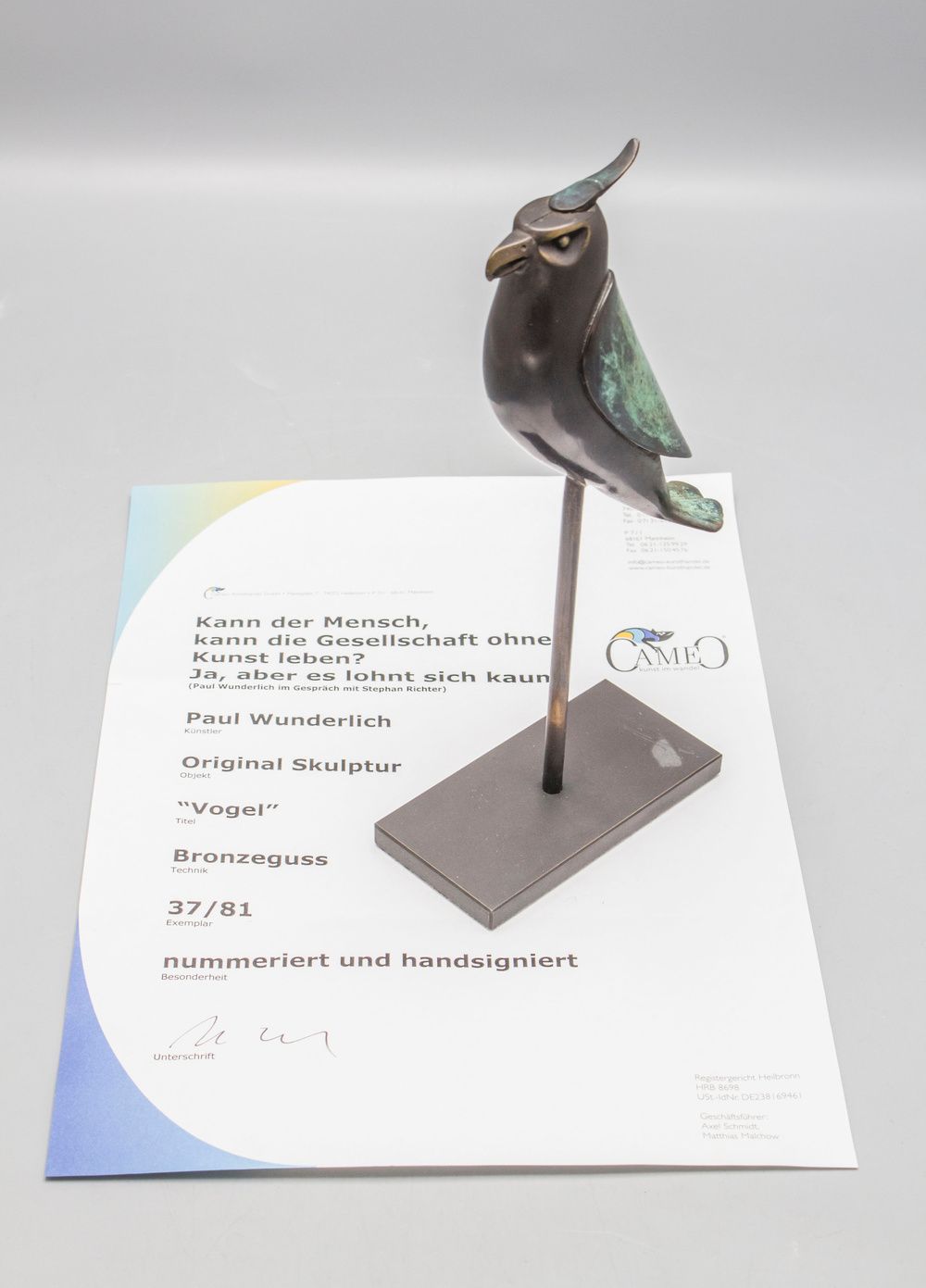 Paul WUNDERLICH (1927-2010), 'Kleiner Raubvogel' / Bronze scuplture 'Small bird &hellip;
