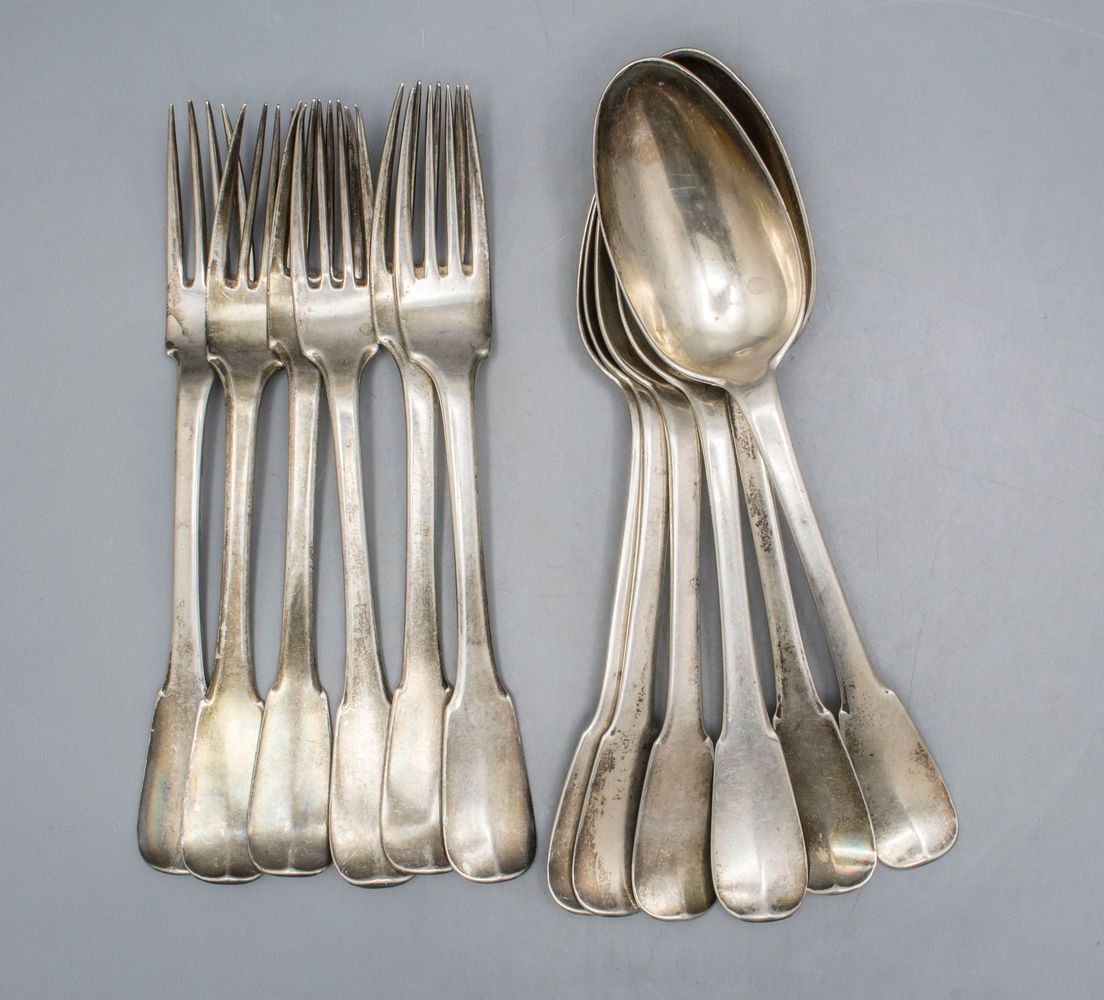 Speisebesteck für 6 Personen / 12 pieces of silver cutlery, Jean Michel Merck, S&hellip;