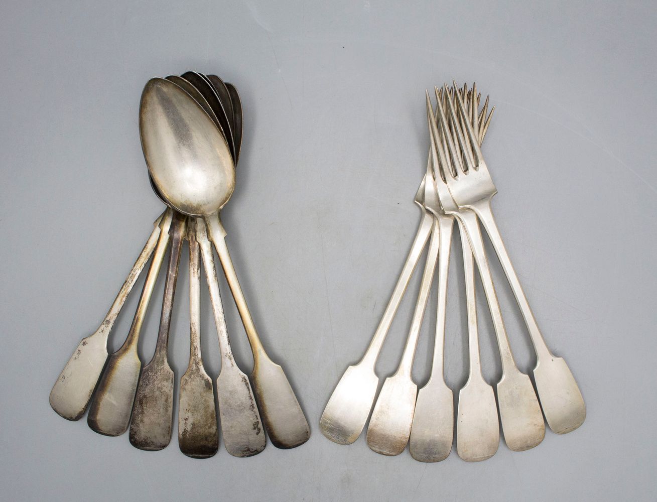 12 Teile Biedermeier Besteck / 12 pieces of silver cutlery, Humbert & Sohn, Berl&hellip;