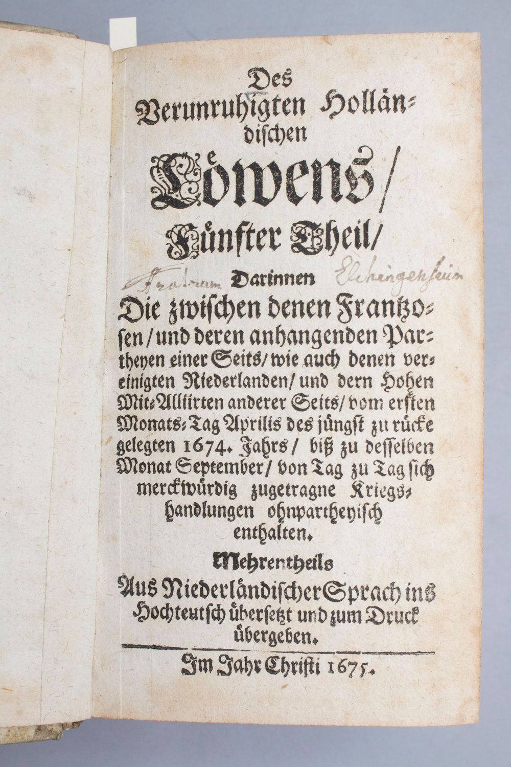 Mattheus Smallegange (1624-1710): 'Niederlands Erquickung oder Der erwachte Löw'&hellip;