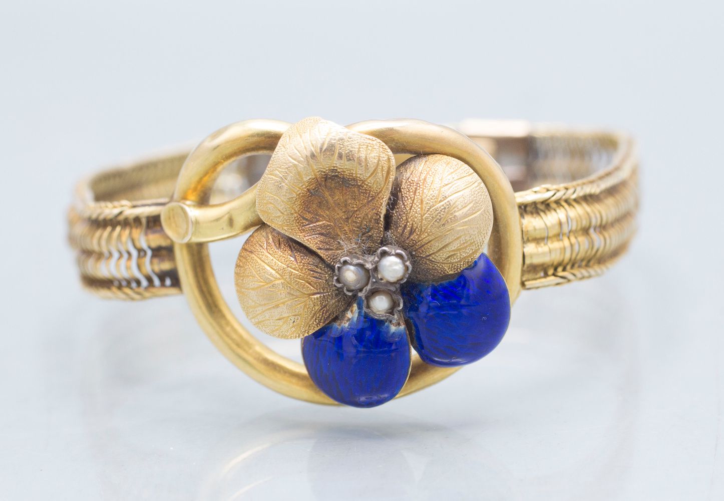 Goldarmband / An 18 ct gold bracelet, um 1900 Materiale: oro 18ct 750/000, smalt&hellip;