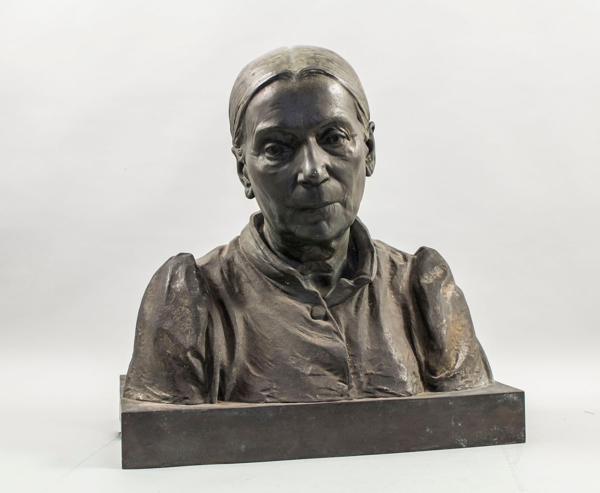 Johannes KNUBEL (1877 Münster-1949 Düsseldorf), Bronze 'Büste einer alten Frau' &hellip;