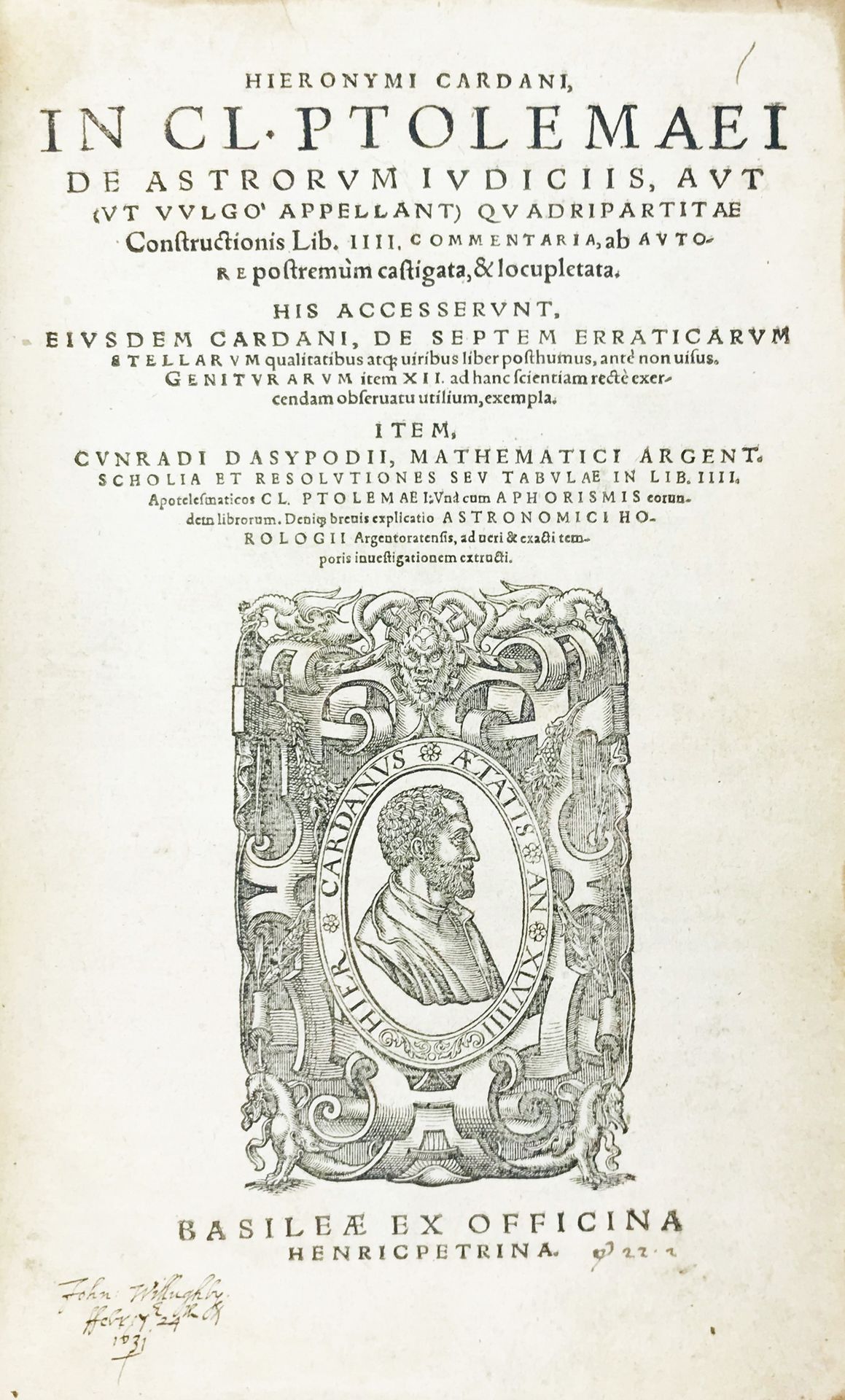 Astrology. CARDANO. Hieronymi Cardani, In Cl. Ptolemaei De astrorum... CARDANO, &hellip;