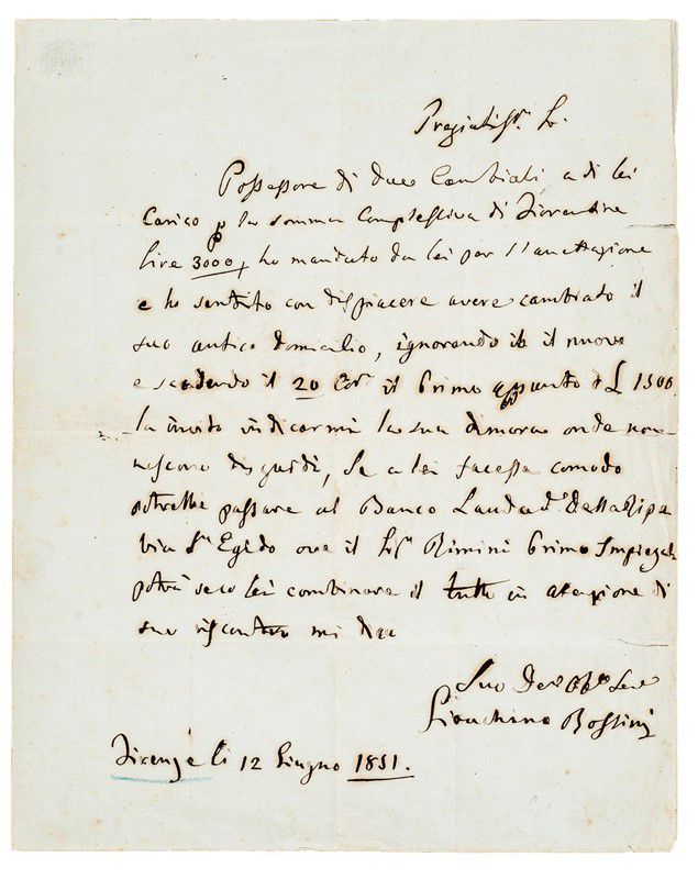 Autograph letter. ROSSINI. ROSSINI, Gioacchino. 1792  1868



Possessore due C&hellip;