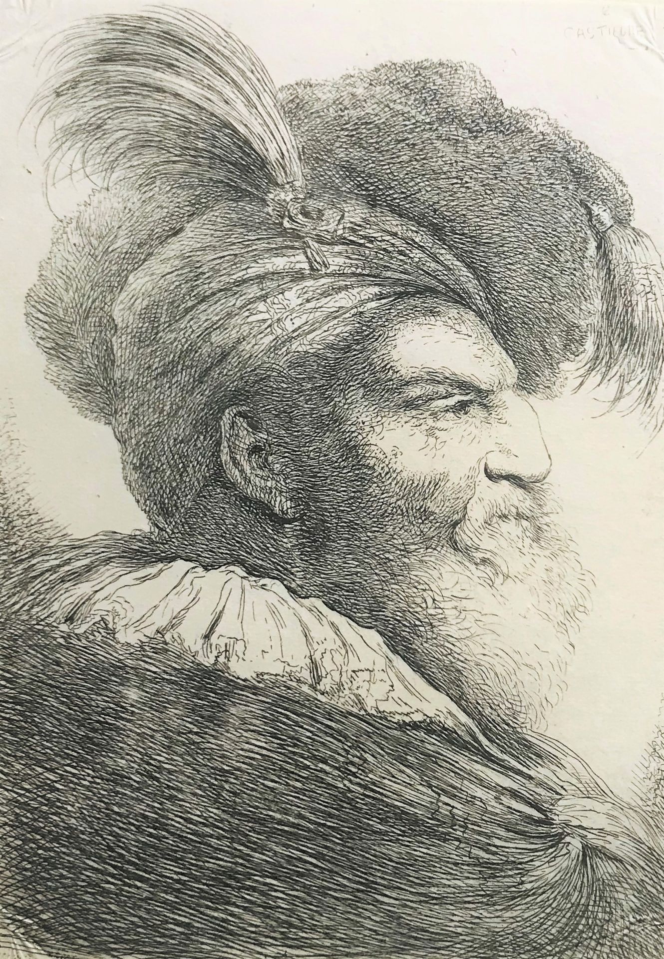 CASTIGLIONE. Portrait of an old man with a turban on his head. Giovanni Benedett&hellip;