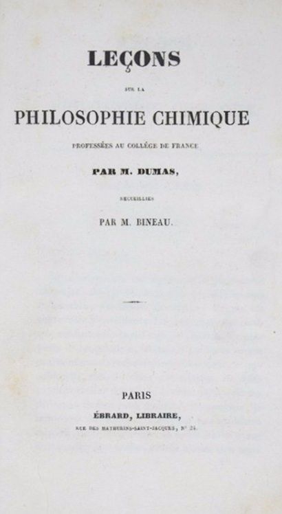 Science. DUMAS. Two works on chemistry in first edition. DUMAS, Jean Baptiste An&hellip;