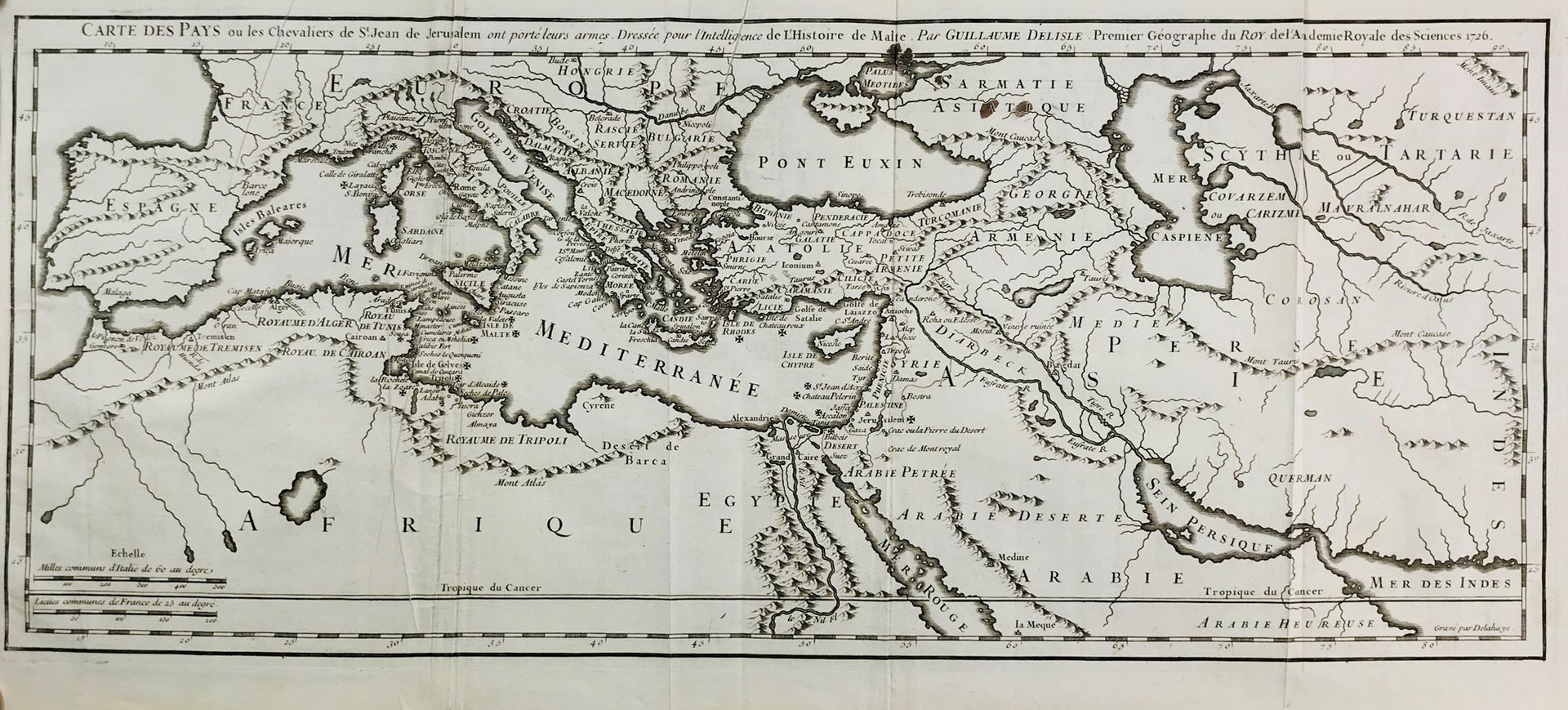 Malta. DELISLE. Carte des Pays ou les Chevaliers de St. Jean de Jerusalem. DELIS&hellip;