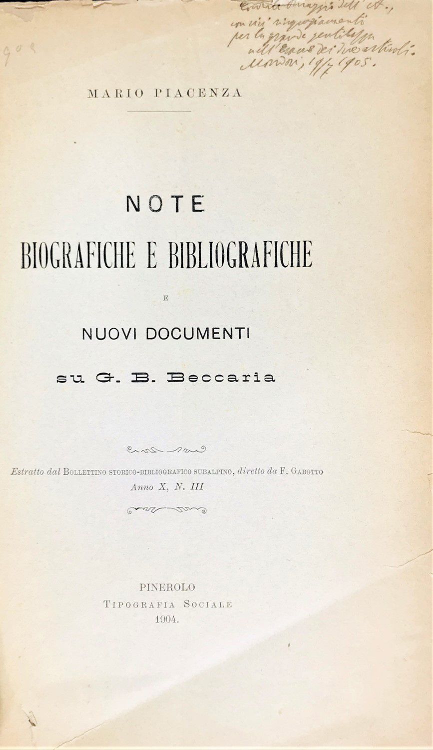Biography of Beccaria. PIACENZA. Note biografiche e bibliografiche e nuovi docum&hellip;