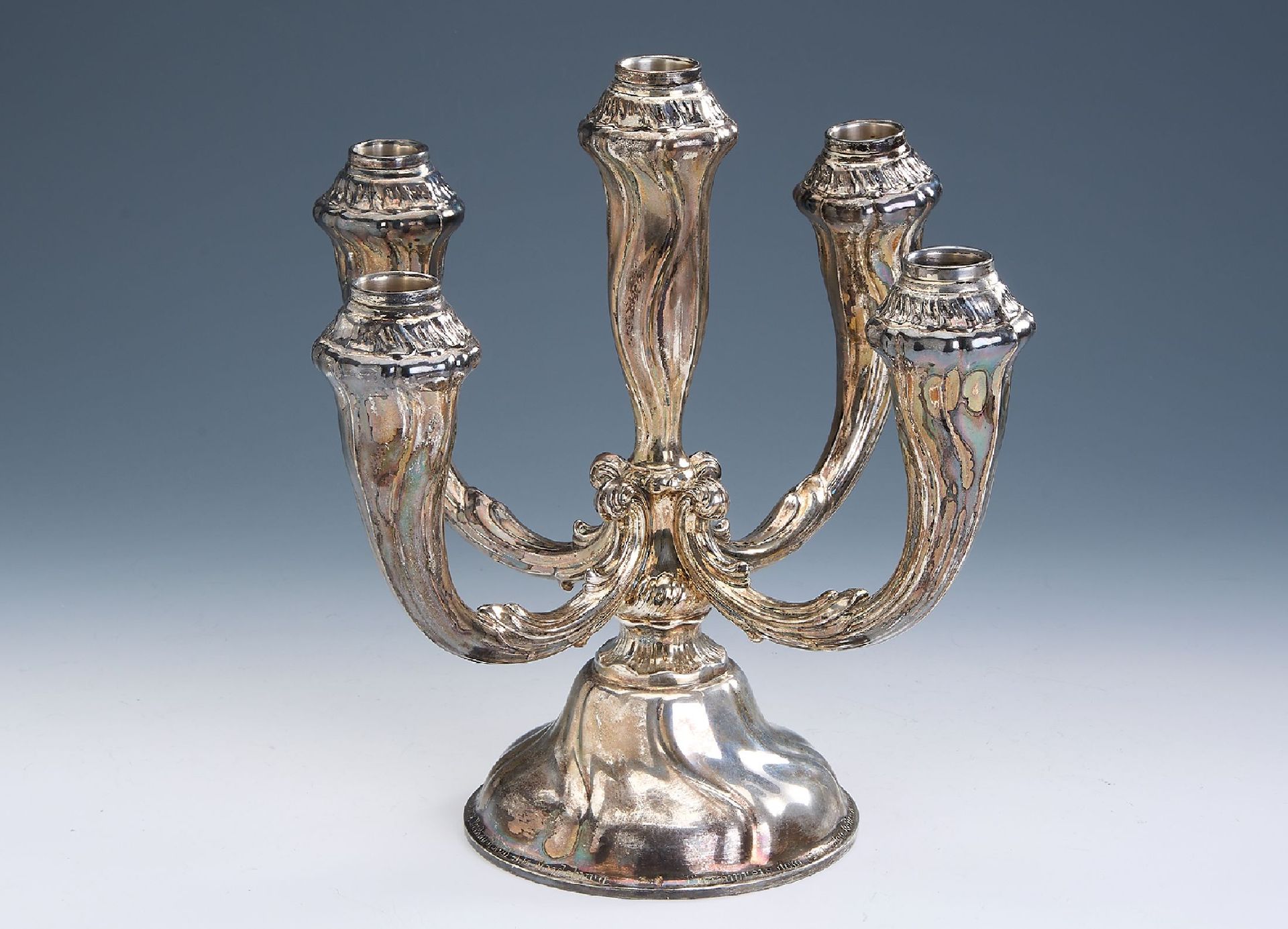 Null Candleholder, silver 835, german, 1937 , 5 arms, baroque style, h. Approx. &hellip;