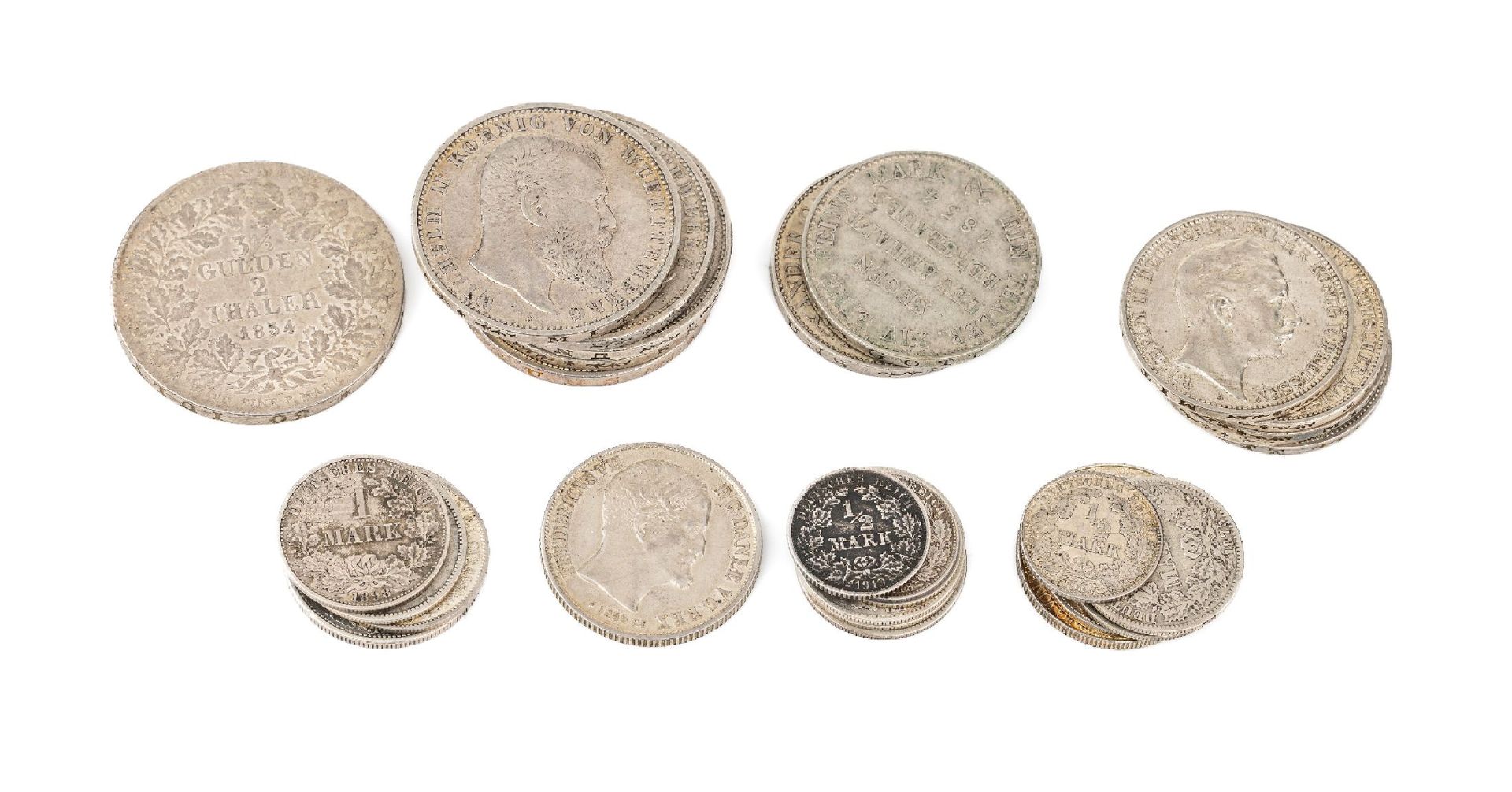 Null Lotto misto di 30 monete d'argento, consist. 5 x 5 marchi: 1 x Guglielmo II&hellip;