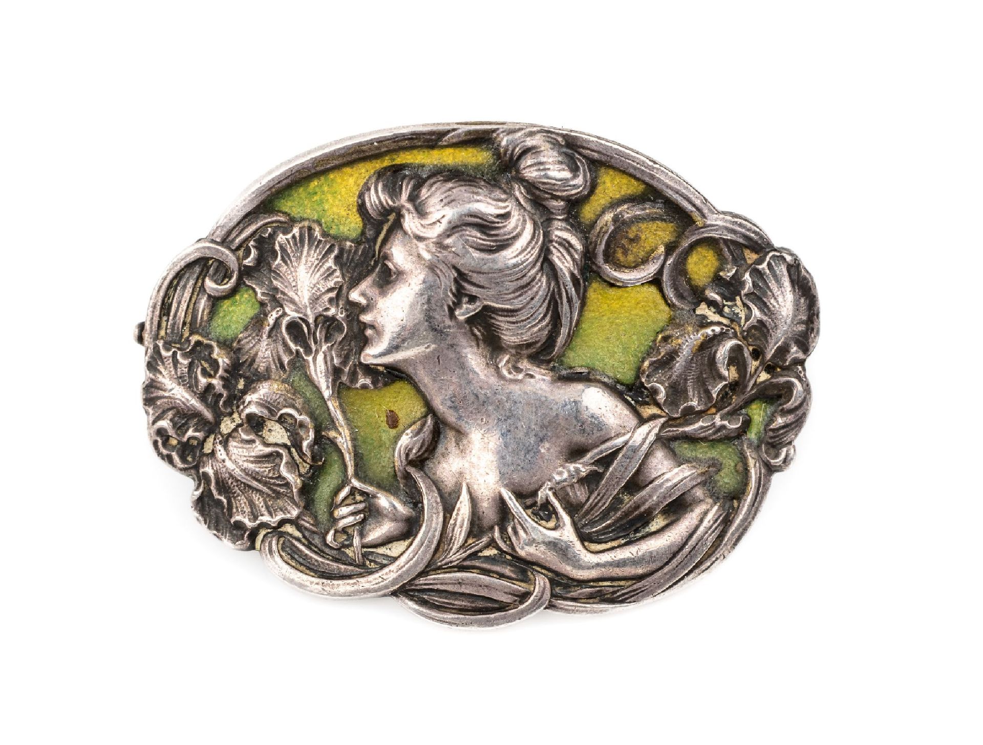 Null Art Nouveau scarf clip with plique-a-jour enamel , silver, probably Austria&hellip;