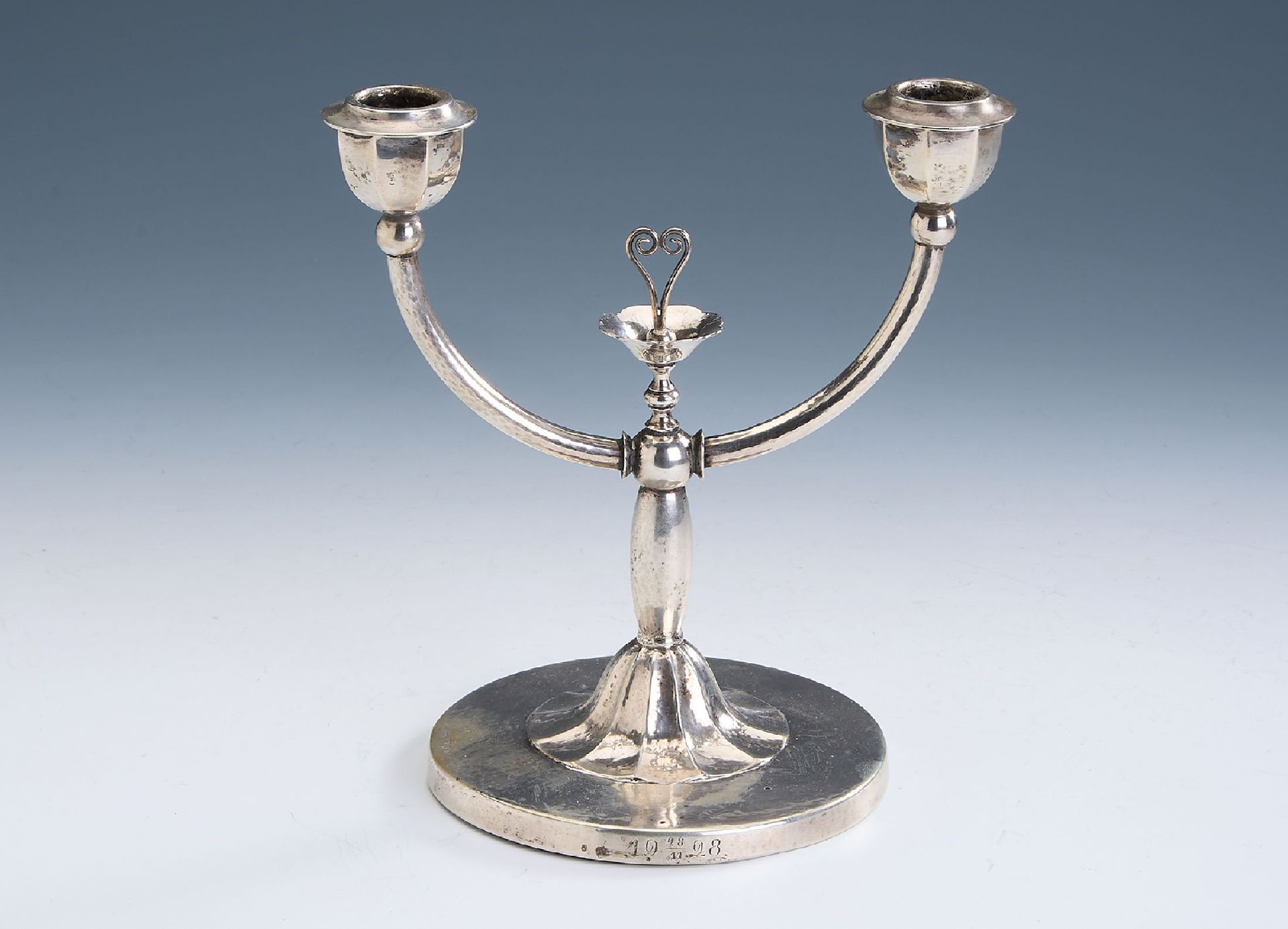 Null Candleholder , 800 silver, Sweden 1927, hammer finish, 2-arms, h. Approx. 1&hellip;