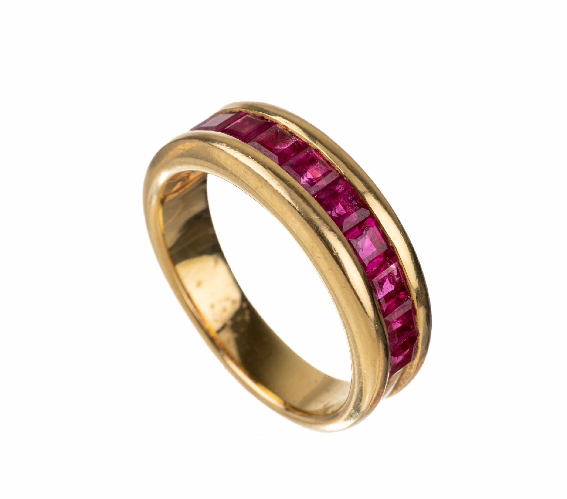 Null 18 kt gold ruby-ring , YG 750/000, 10 ruby carrees total approx. 1.0 ct, ri&hellip;