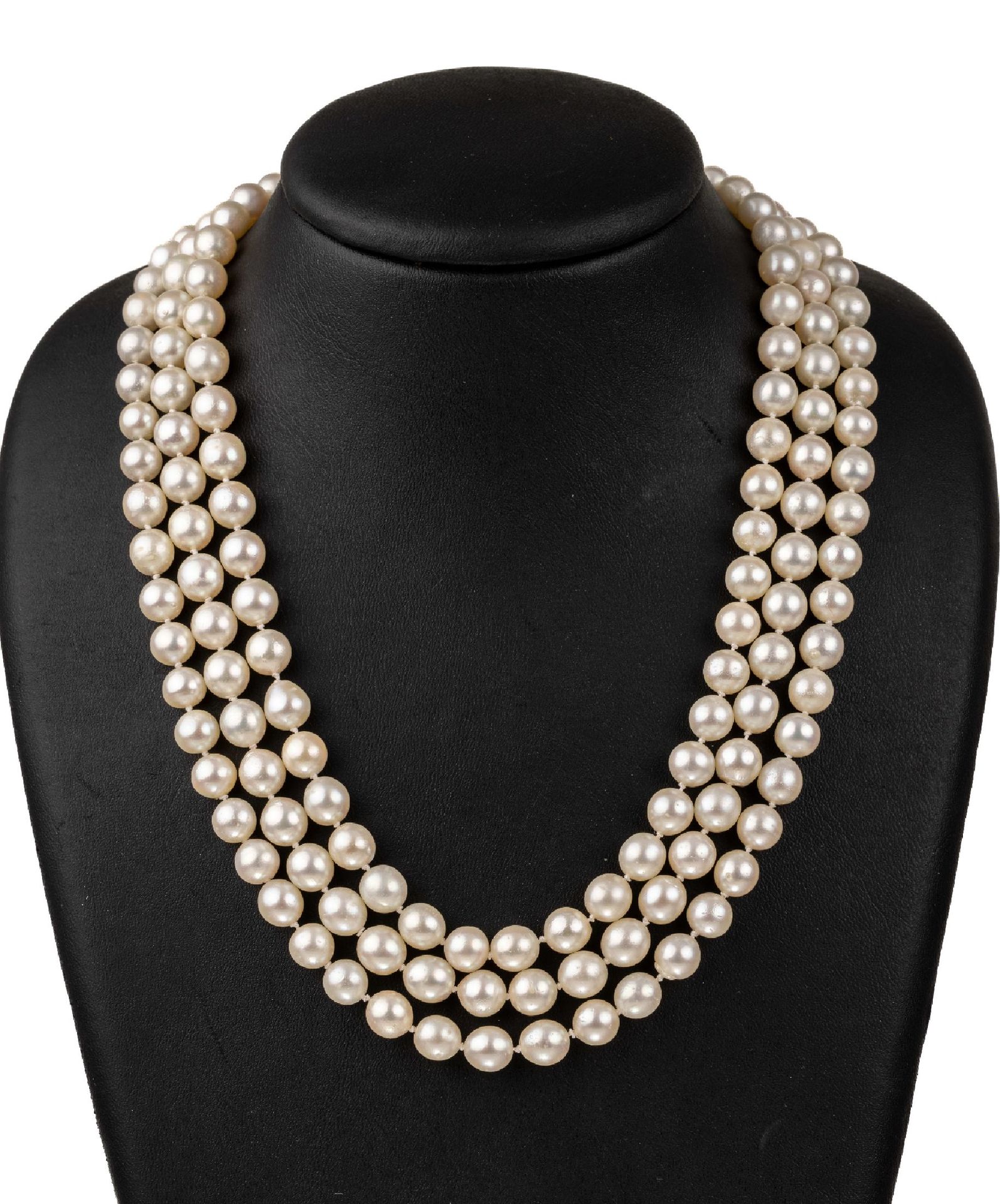 Null Collier de 3 rangées de perles de culture avec fermoir en or 14 carats, WG &hellip;