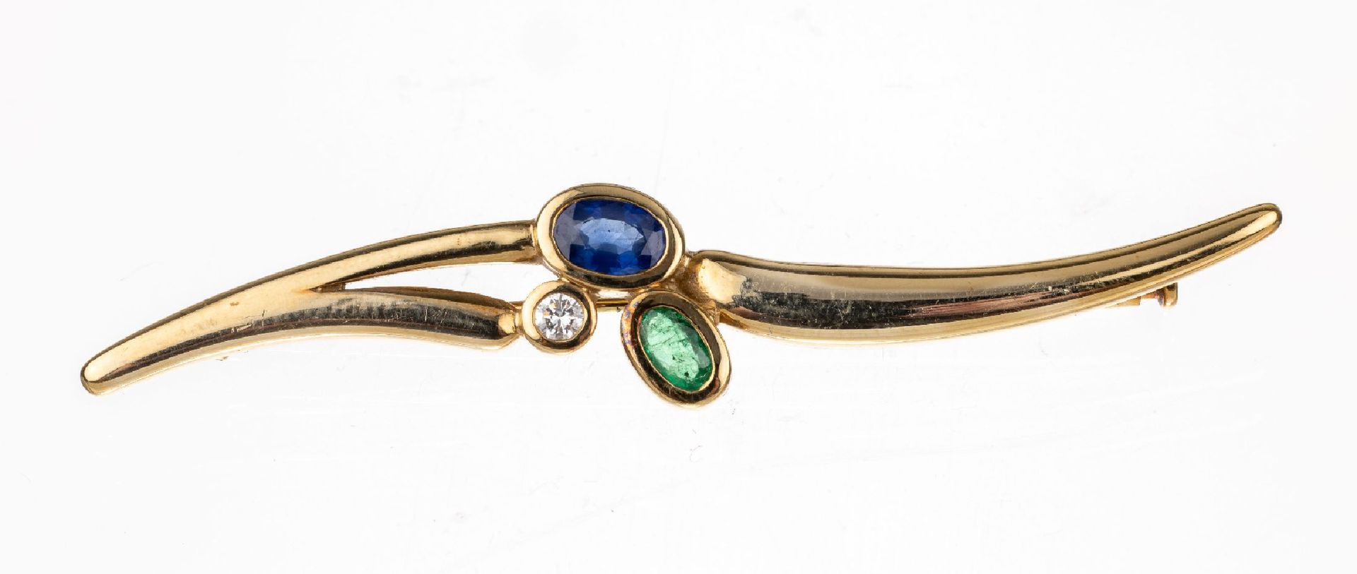 Null 14 kt gold coloured stone-brilliant-brooch ,YG 585/000, oval bevelled sapph&hellip;