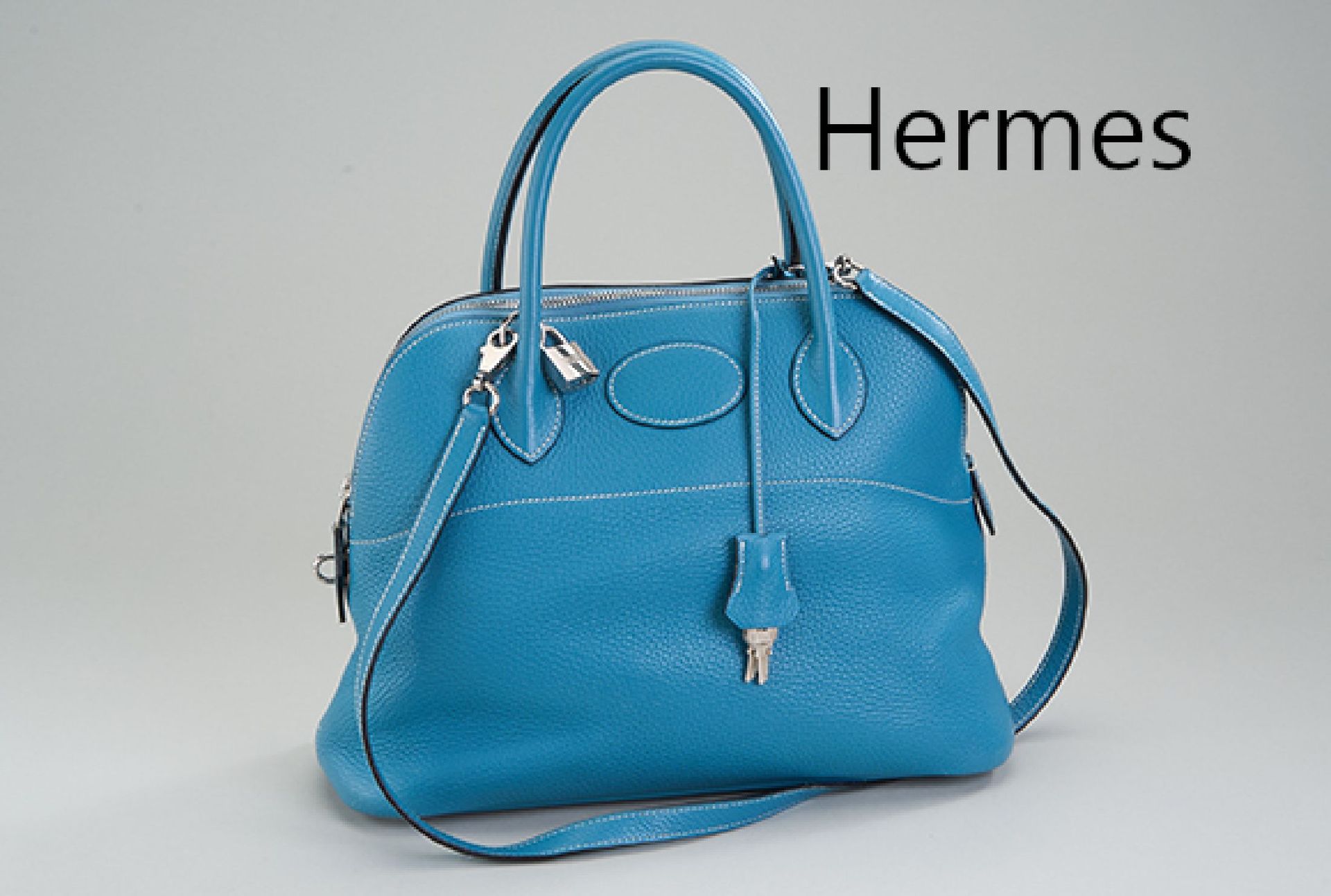 Null HERMES Bolide 31, cuir Epsom bleu turquoise, grainé, matériel palladium, cl&hellip;