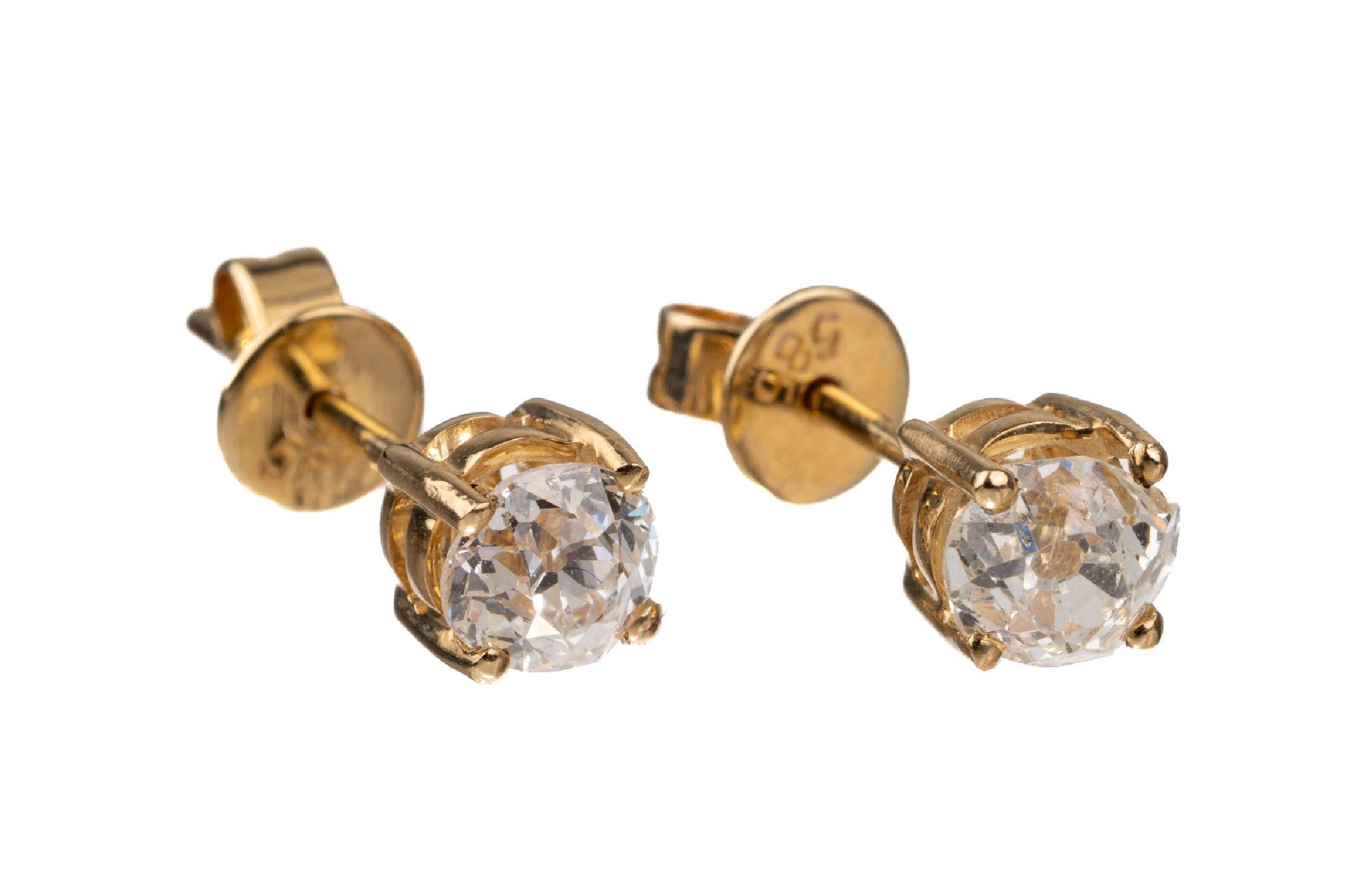 Null Paire de clous d'oreilles en diamants en or 14 cts, GG 585/000, 2 diamants &hellip;