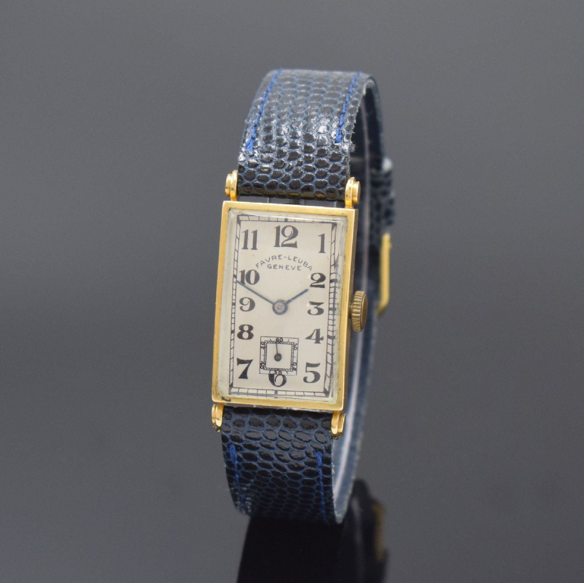 Null FAVRE LEUBA rectangular 18k yellow gold wristwatch, Switzerland around 1940&hellip;