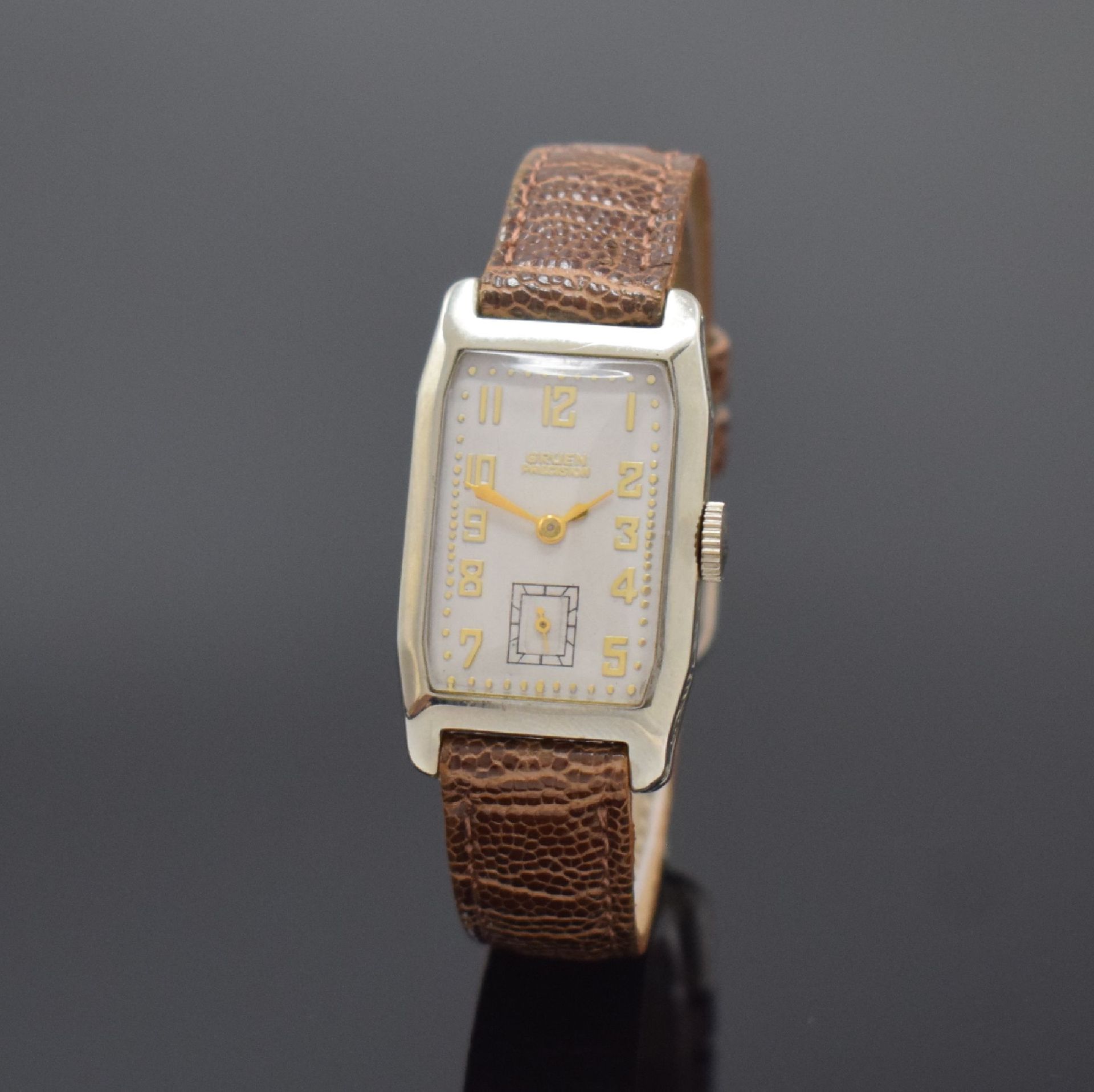 Null GRUEN Precision 14k white gold rectangular wristwatch, Switzerland / USA ar&hellip;