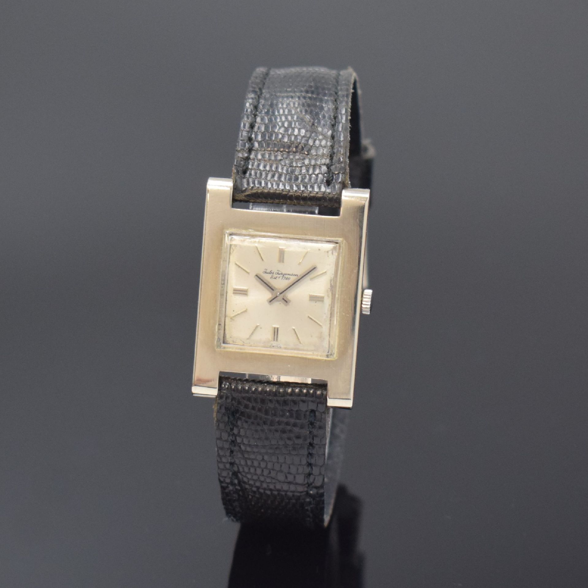 Null JULES JÜRGENSEN élégante montre-bracelet rectangulaire en WG 750/000, Suiss&hellip;