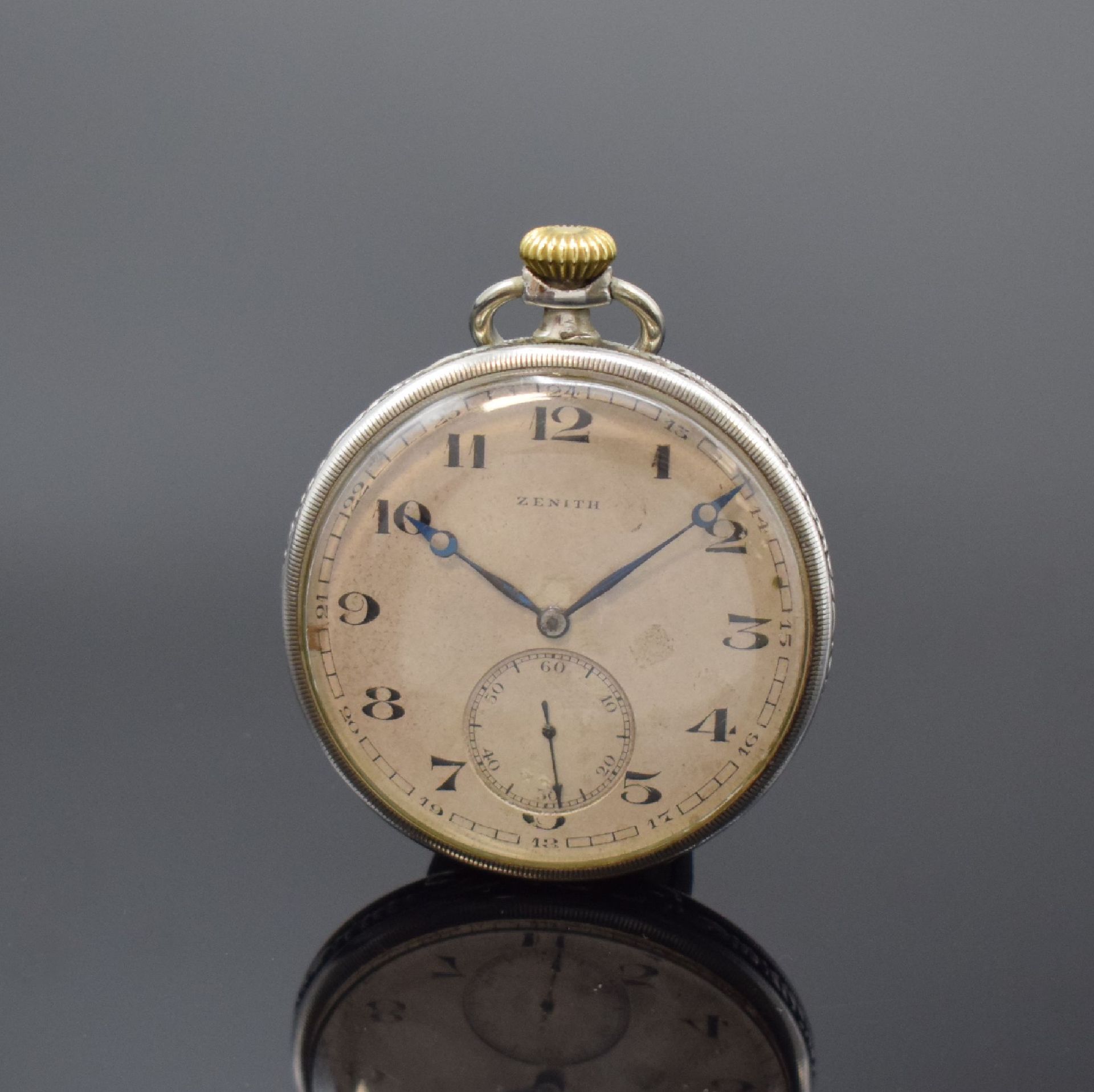 Null ZENITH open face silver pocket watch, Switzerland around 1900, partial flor&hellip;