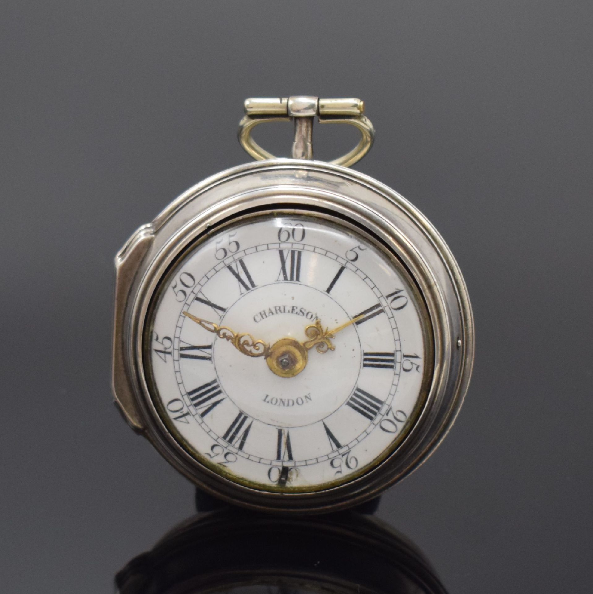 Null CHARLESON London silver verge pocket watch, London hallmark 1765, smooth ca&hellip;